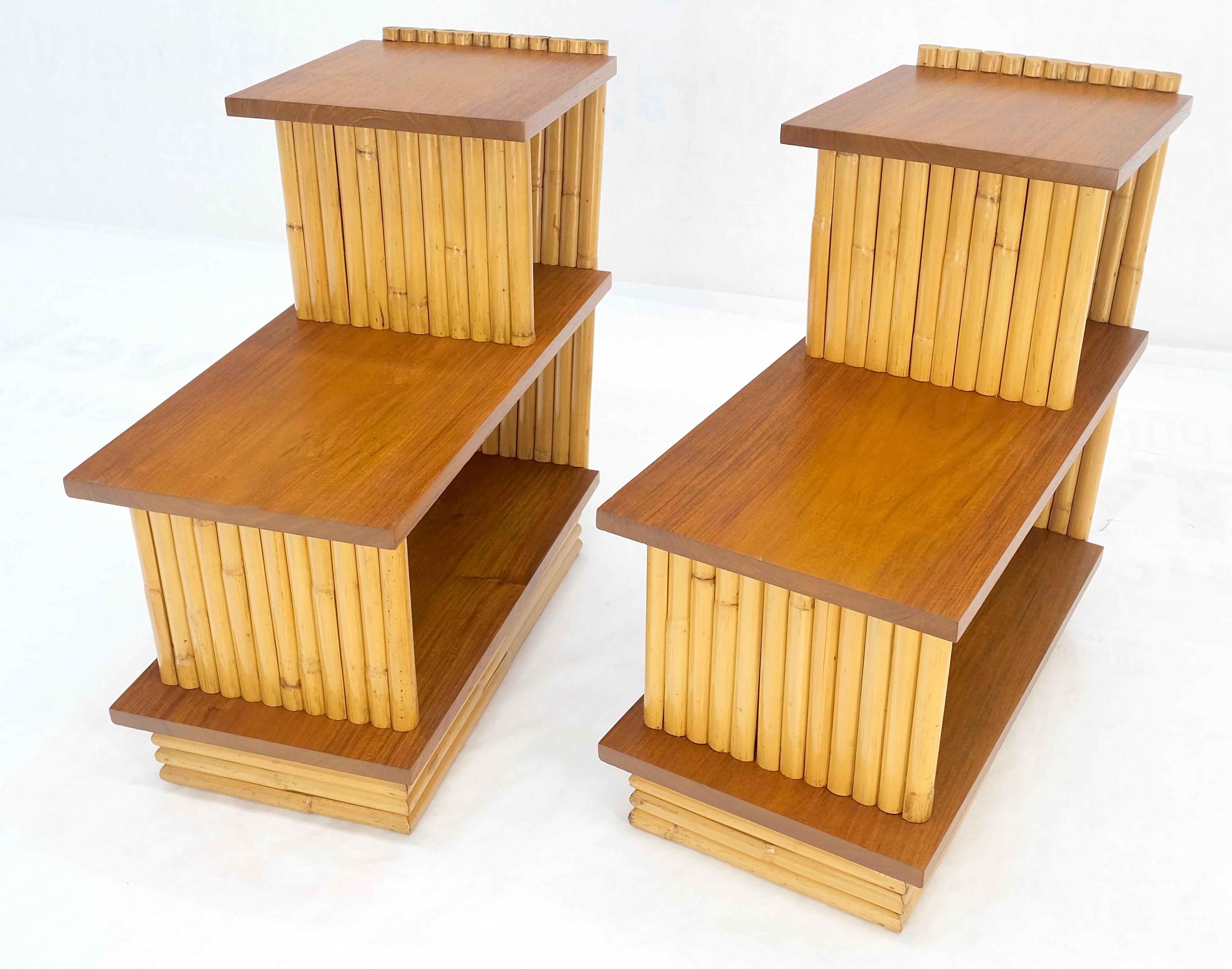 20th Century Pair of Restored 1950s Solid Mahogany & Bamboo Reed Step End Side Tables Stands For Sale
