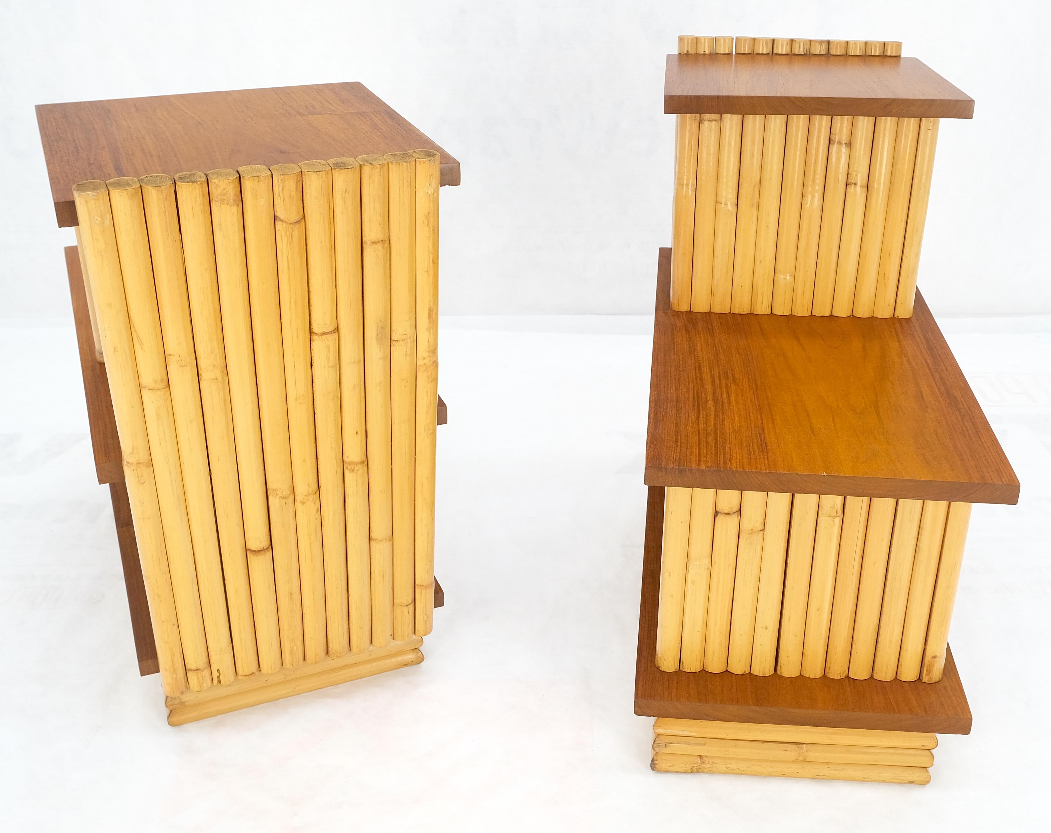 Rattan Pair of Restored 1950s Solid Mahogany & Bamboo Reed Step End Side Tables Stands For Sale