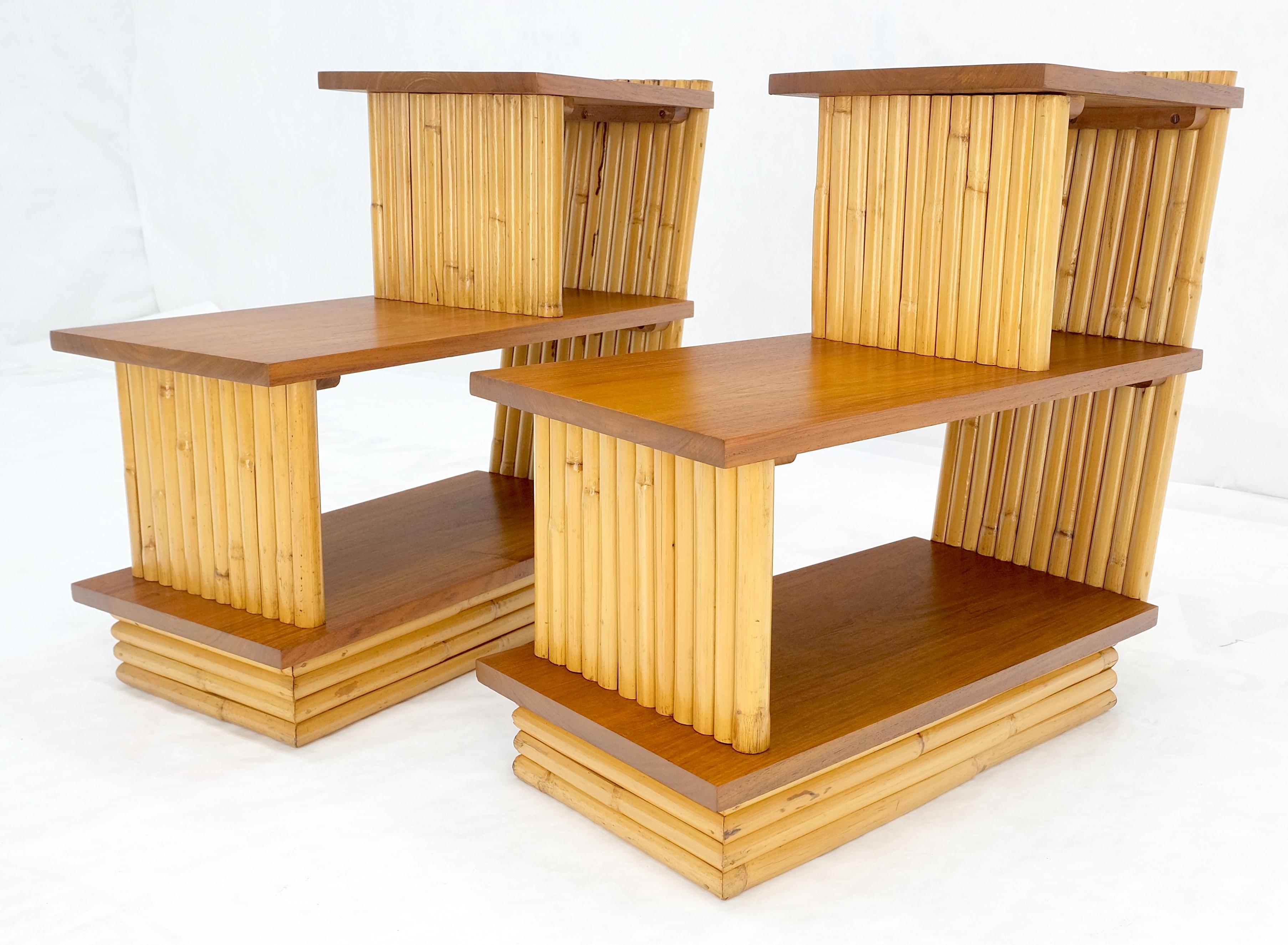 Pair of Restored 1950s Solid Mahogany & Bamboo Reed Step End Side Tables Stands For Sale 1