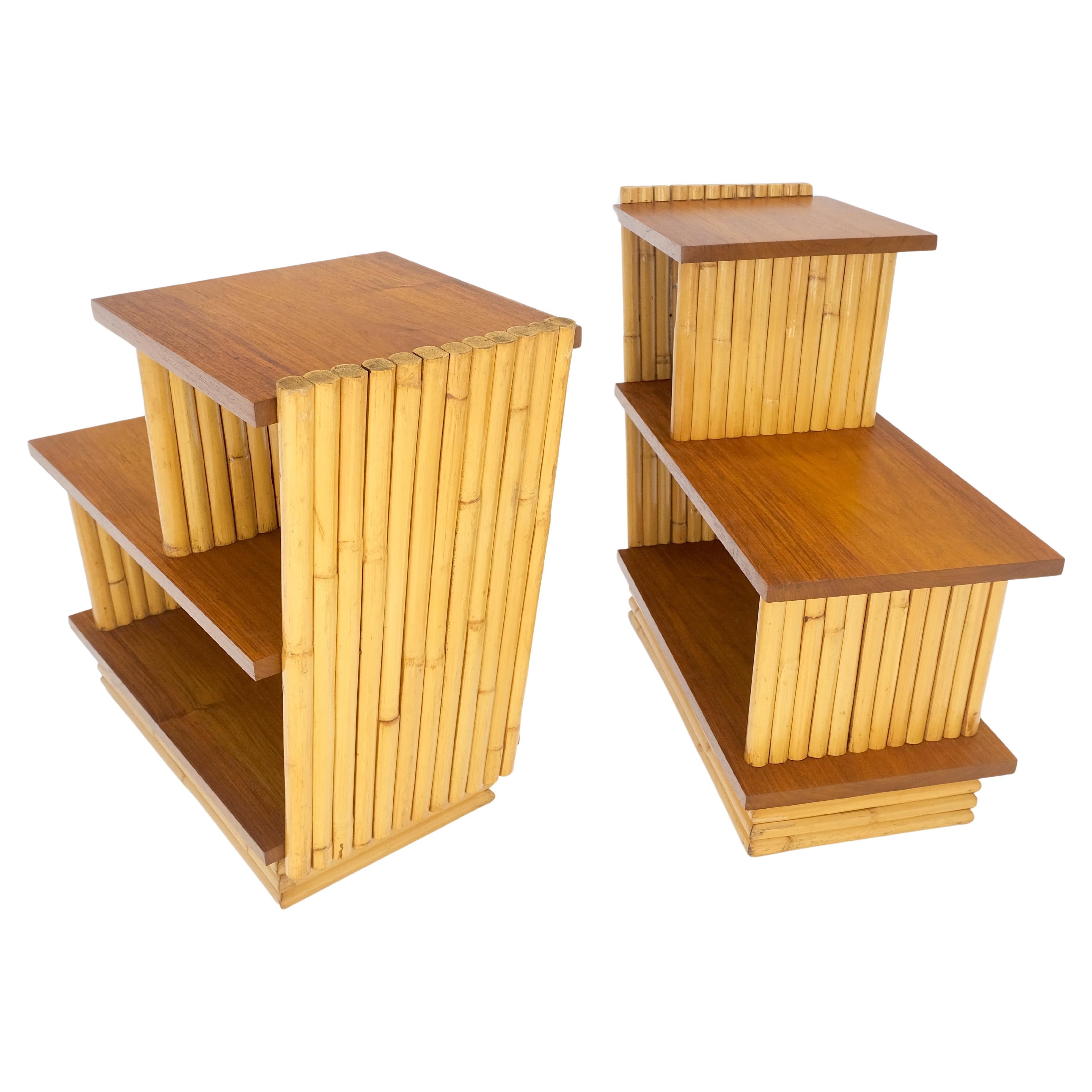 Pair of Restored 1950s Solid Mahogany & Bamboo Reed Step End Side Tables Stands For Sale
