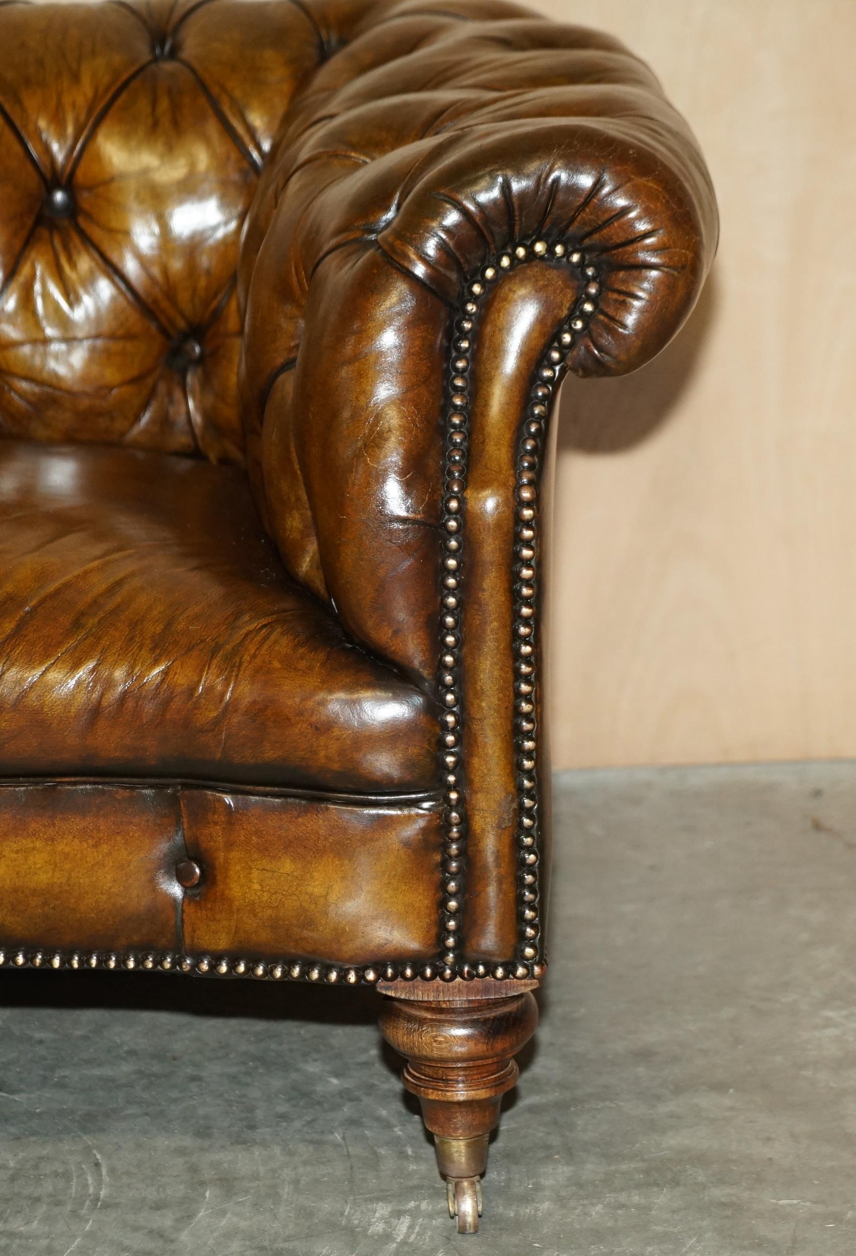 Pair of Restored Antique 1880 Serpentine Howard & Son's Style Chesterfield Sofas 2