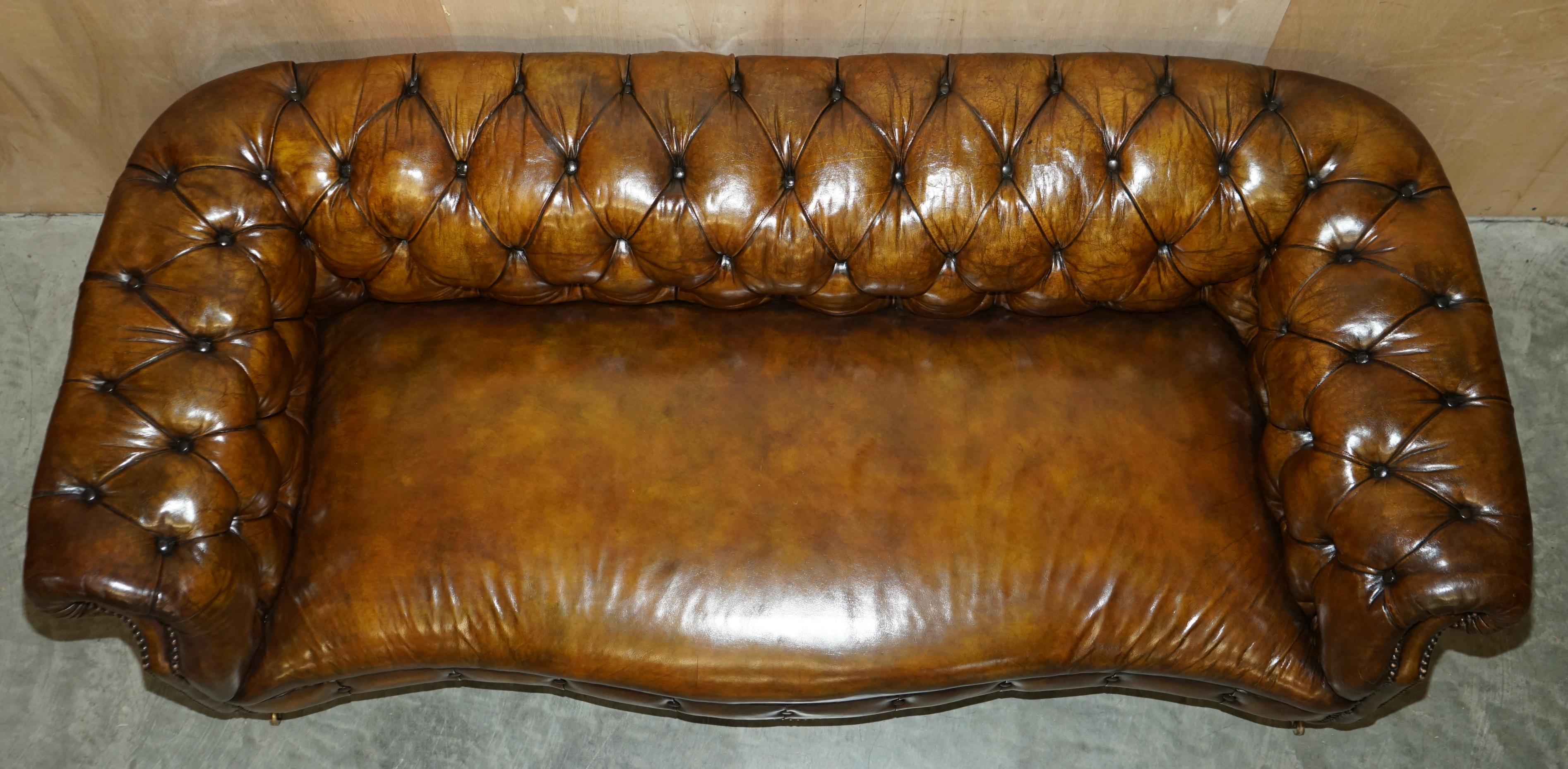 Pair of Restored Antique 1880 Serpentine Howard & Son's Style Chesterfield Sofas 4