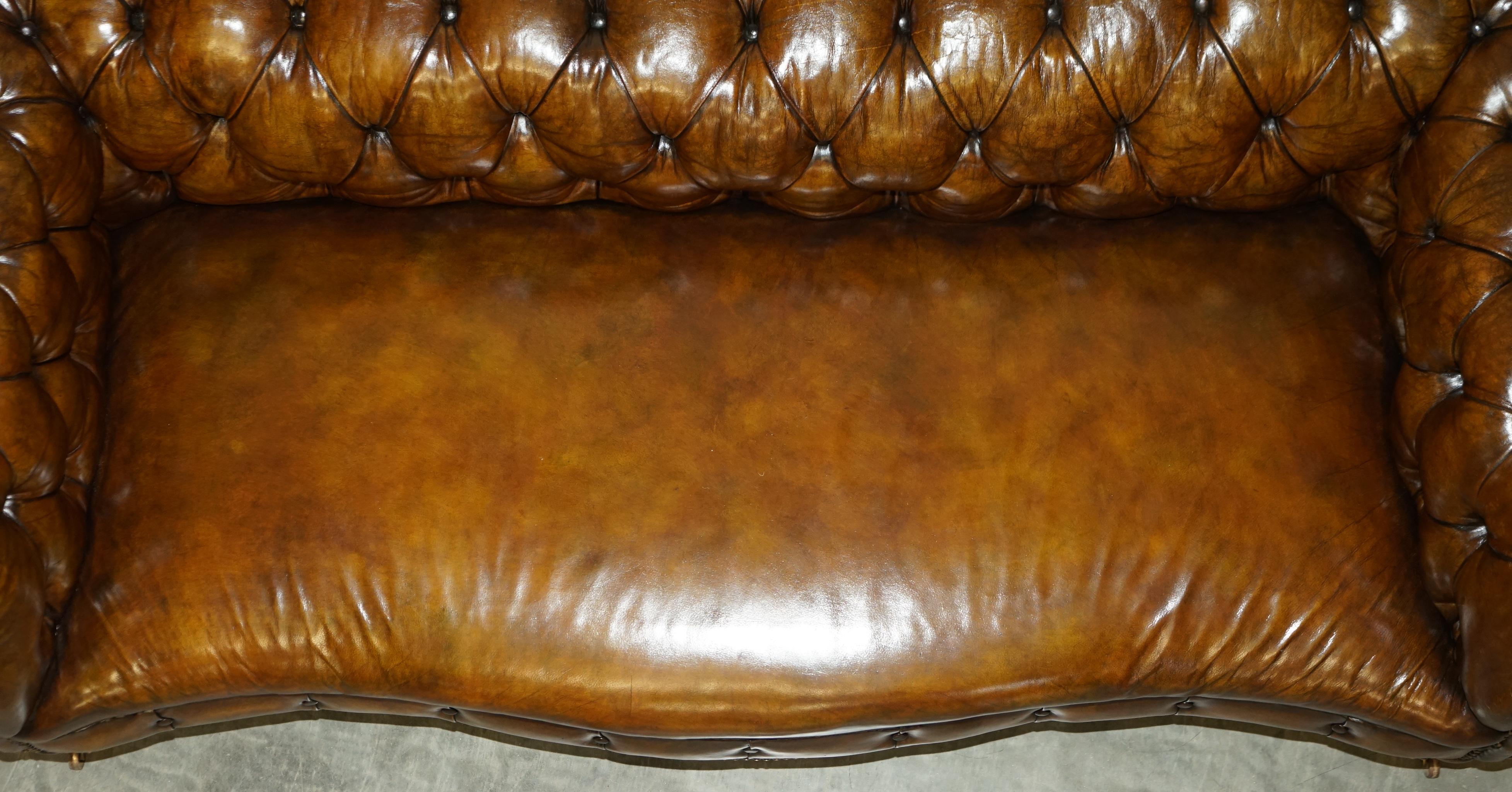 Pair of Restored Antique 1880 Serpentine Howard & Son's Style Chesterfield Sofas 5
