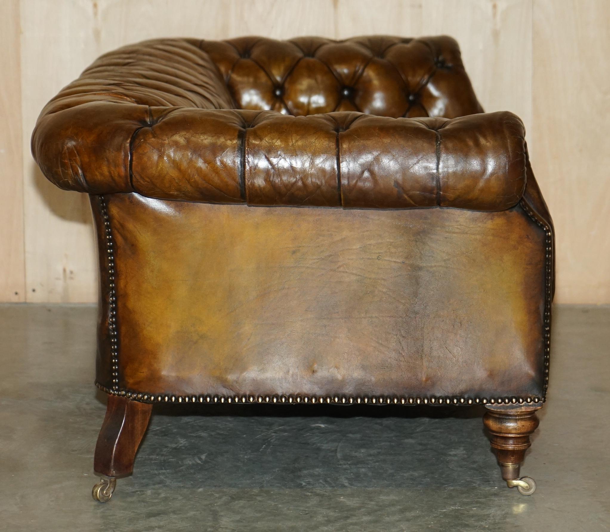 Pair of Restored Antique 1880 Serpentine Howard & Son's Style Chesterfield Sofas 8