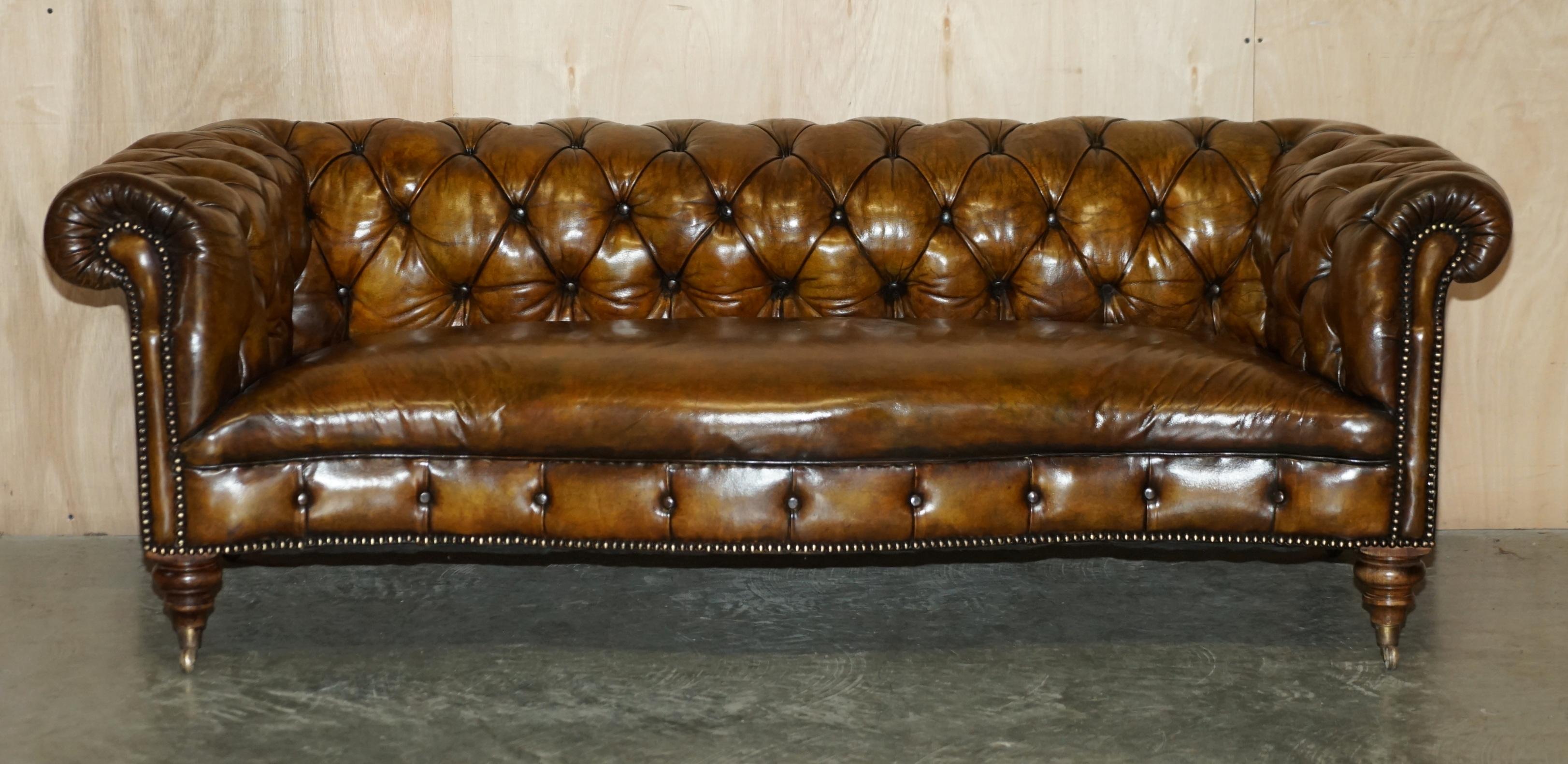 High Victorian Pair of Restored Antique 1880 Serpentine Howard & Son's Style Chesterfield Sofas