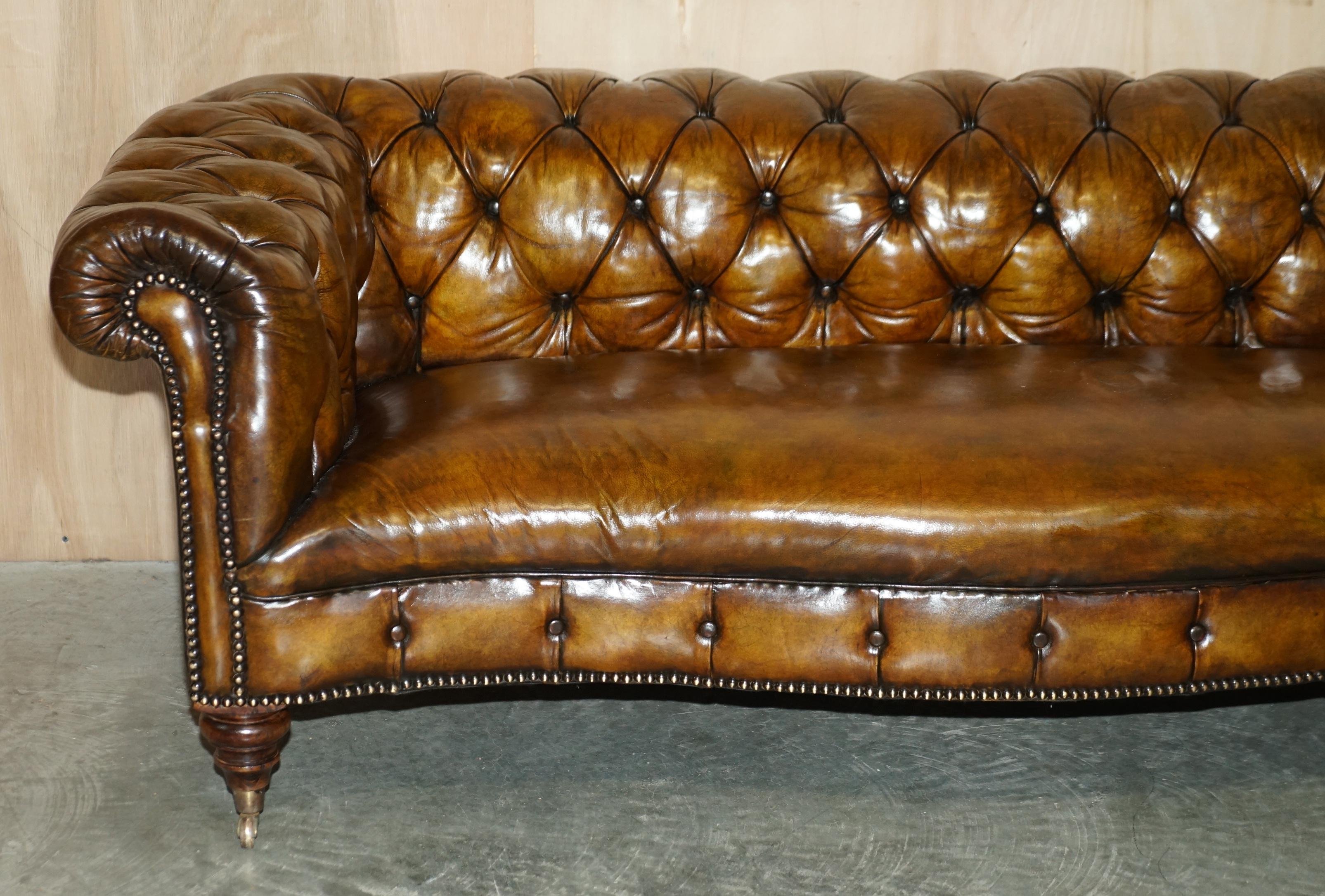 English Pair of Restored Antique 1880 Serpentine Howard & Son's Style Chesterfield Sofas