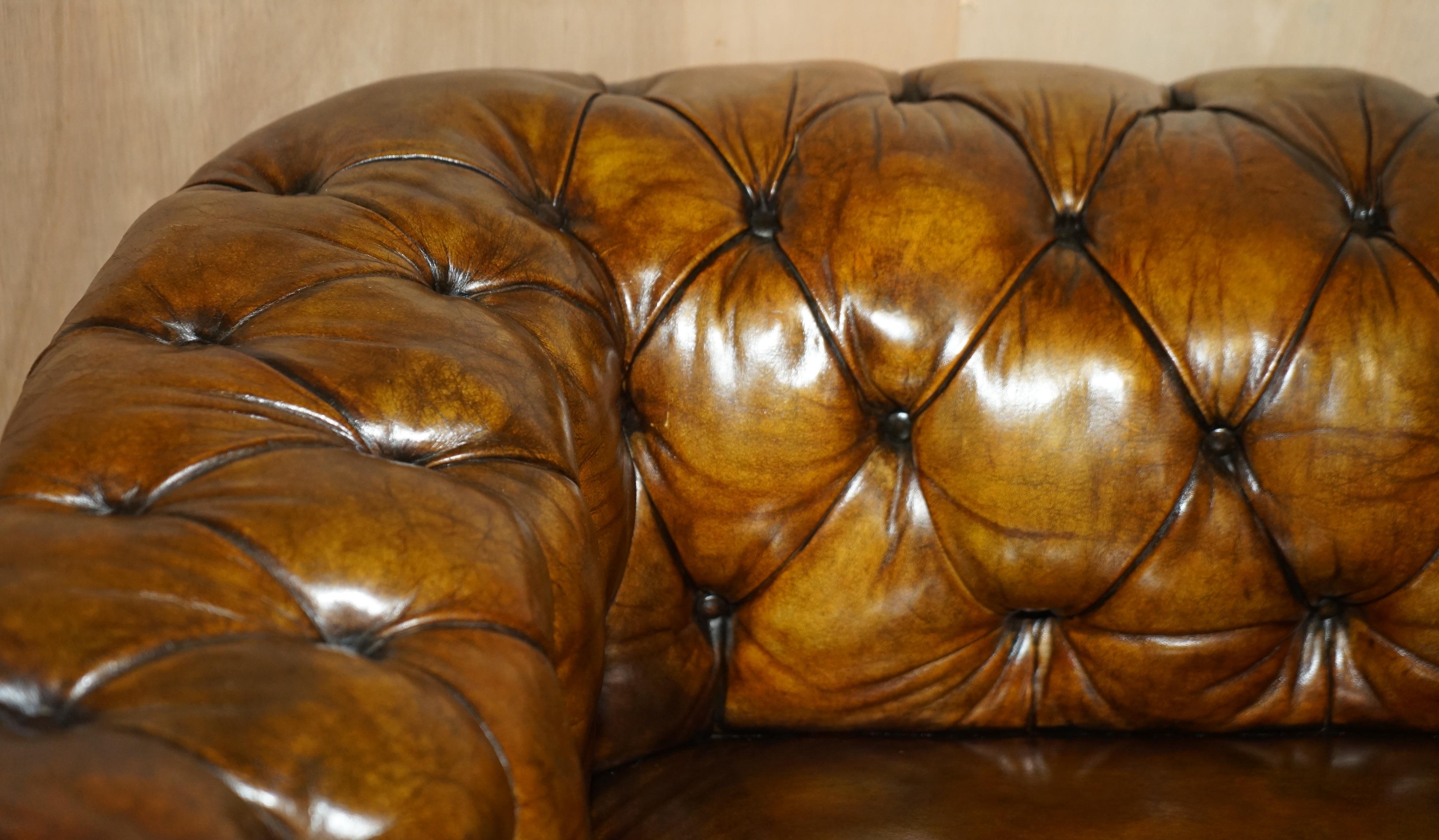 Late 19th Century Pair of Restored Antique 1880 Serpentine Howard & Son's Style Chesterfield Sofas
