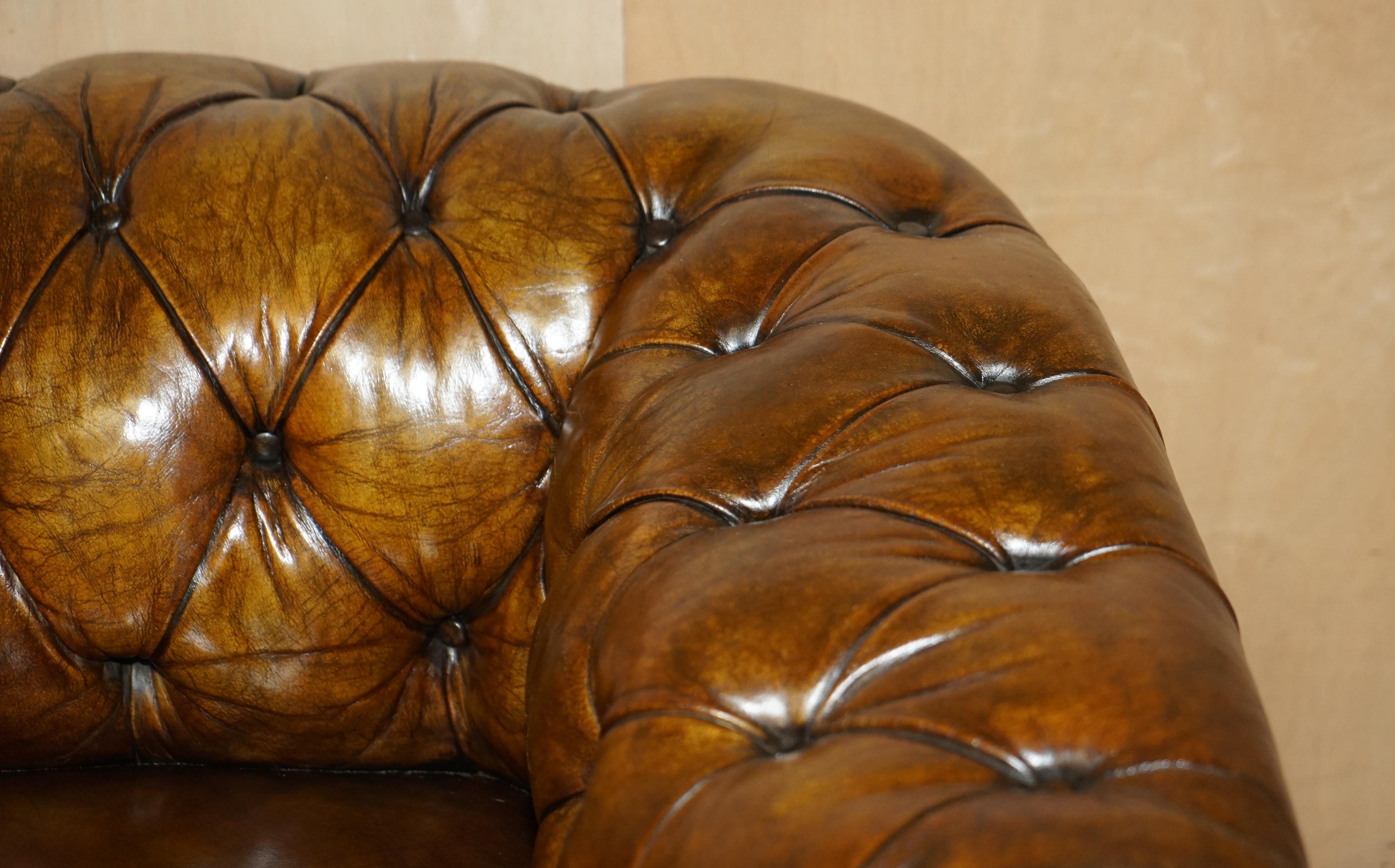 Leather Pair of Restored Antique 1880 Serpentine Howard & Son's Style Chesterfield Sofas