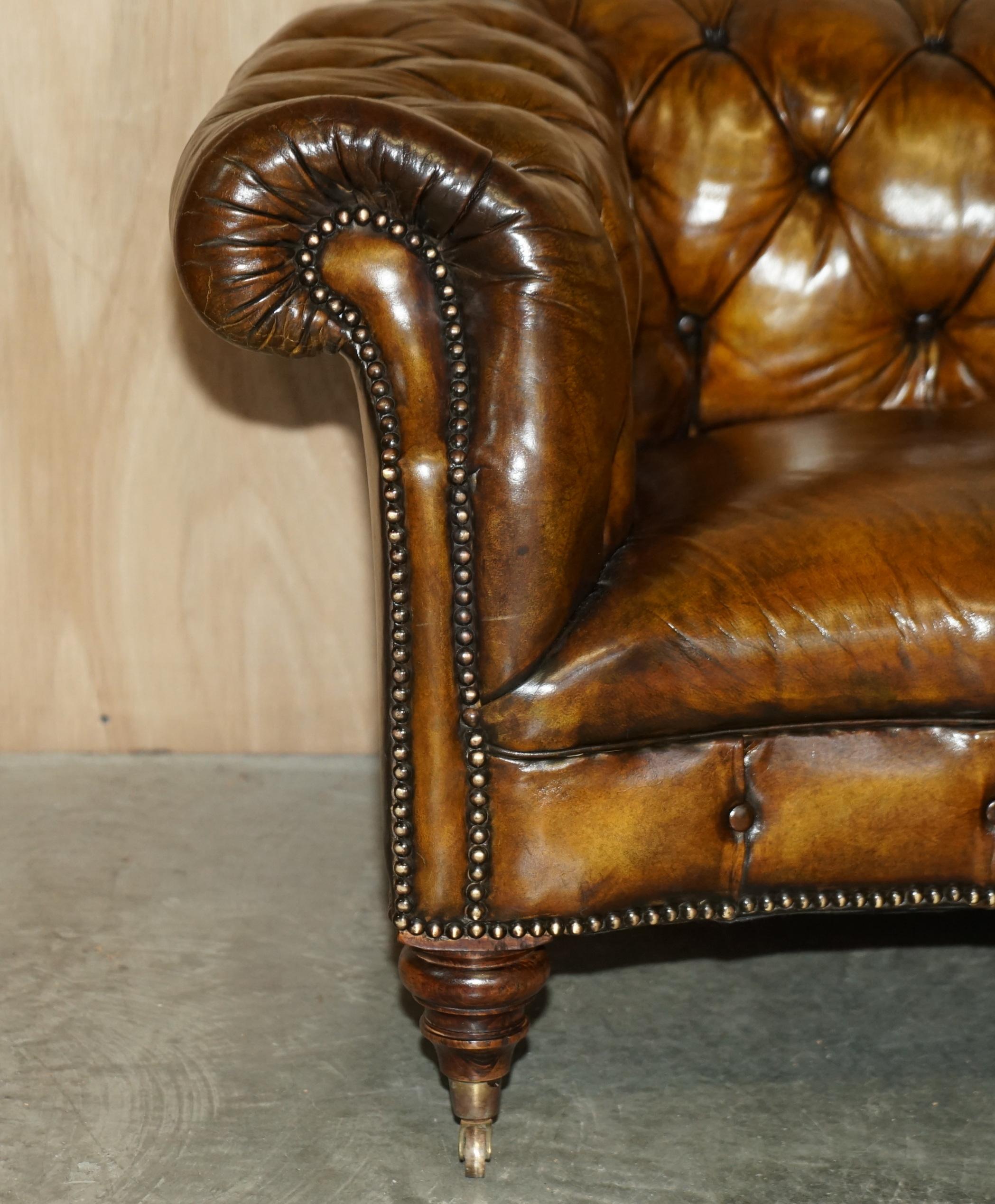 Pair of Restored Antique 1880 Serpentine Howard & Son's Style Chesterfield Sofas 1
