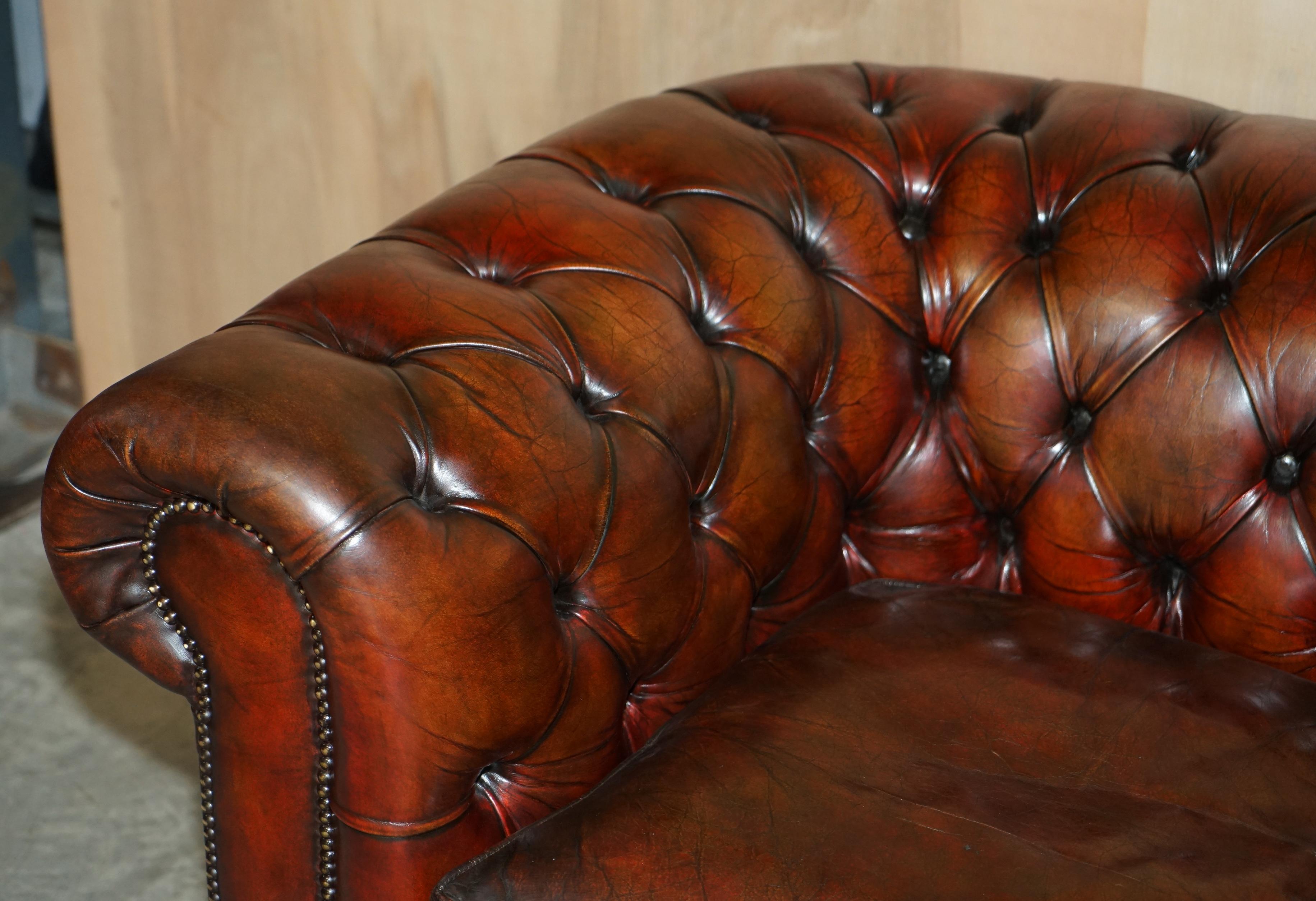 Pair of Restored Antique Gentleman's Tufted Chesterfield Brown Leather Sofas For Sale 3