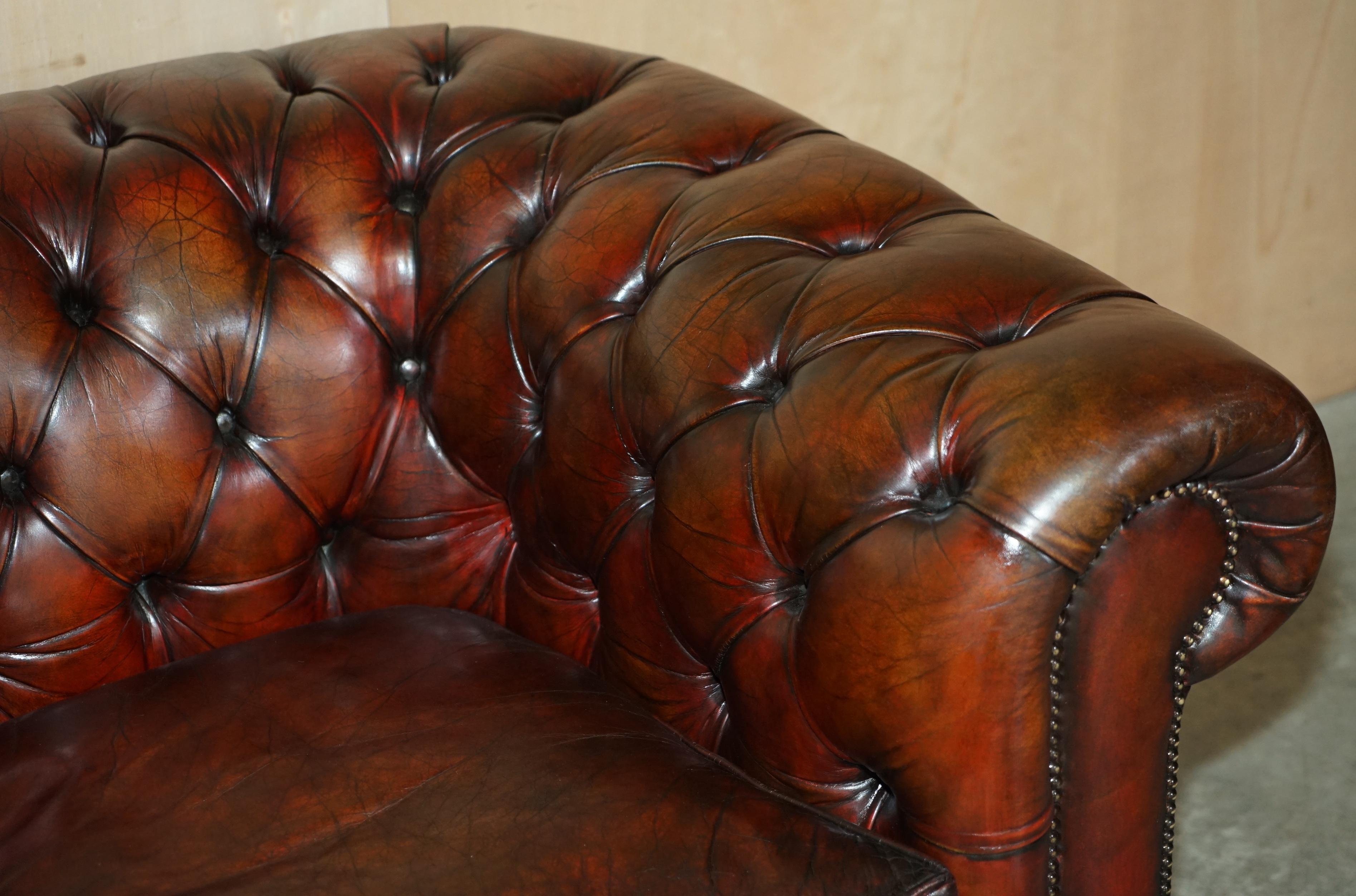 Pair of Restored Antique Gentleman's Tufted Chesterfield Brown Leather Sofas For Sale 5