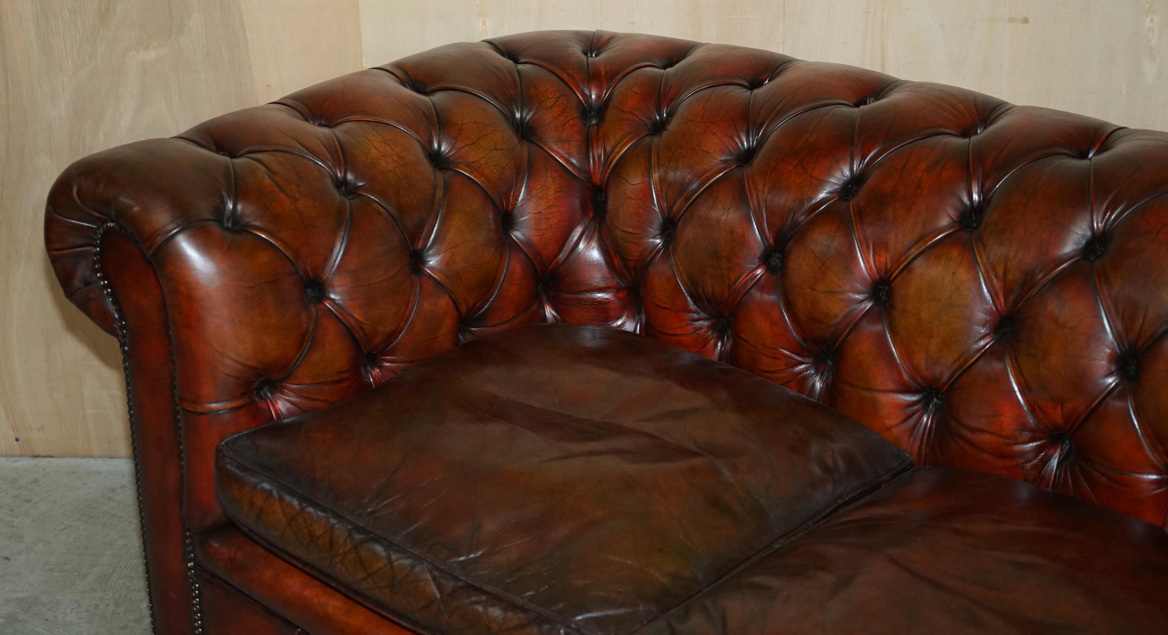 Pair of Restored Antique Gentleman's Tufted Chesterfield Brown Leather Sofas For Sale 12