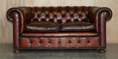 Pair of Restored Antique Gentleman's Tufted Chesterfield Brown Leather Sofas
