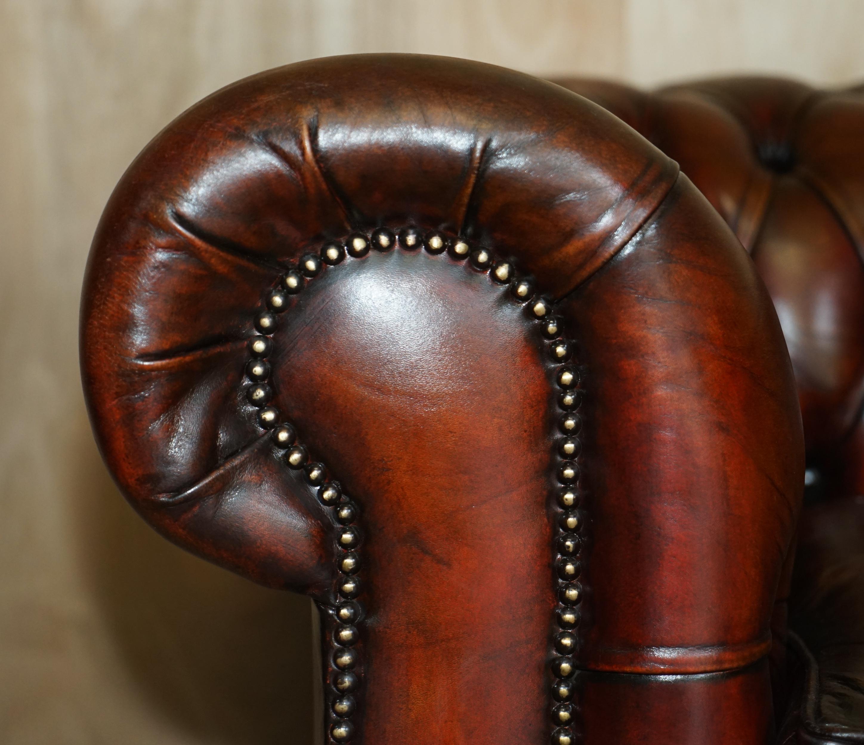 Hand-Crafted Pair of Restored Antique Gentleman's Tufted Chesterfield Brown Leather Sofas For Sale