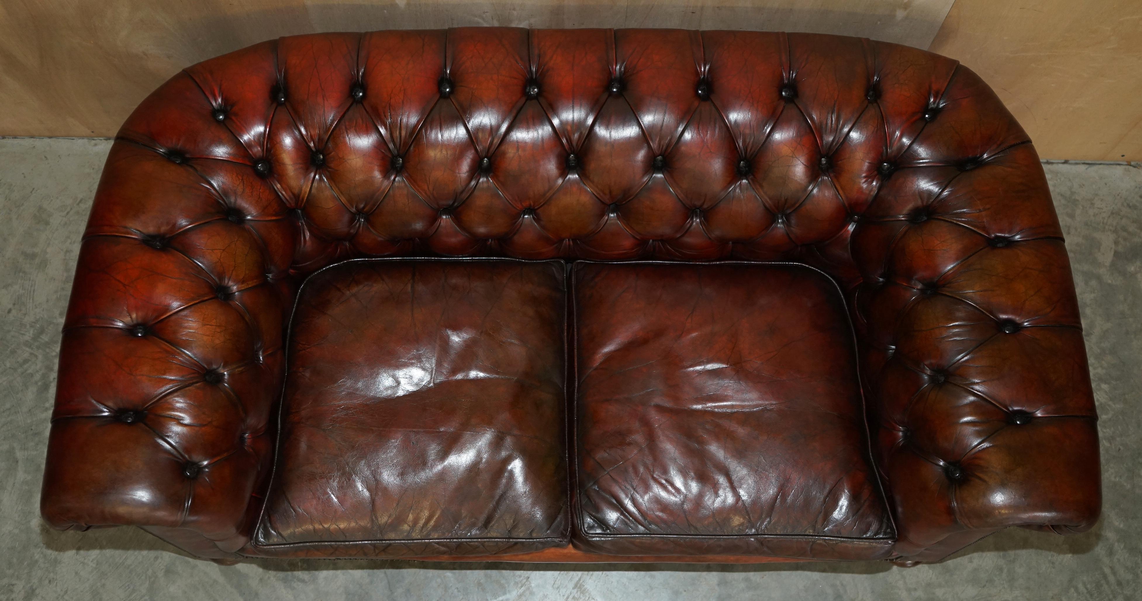 Pair of Restored Antique Gentleman's Tufted Chesterfield Brown Leather Sofas For Sale 1