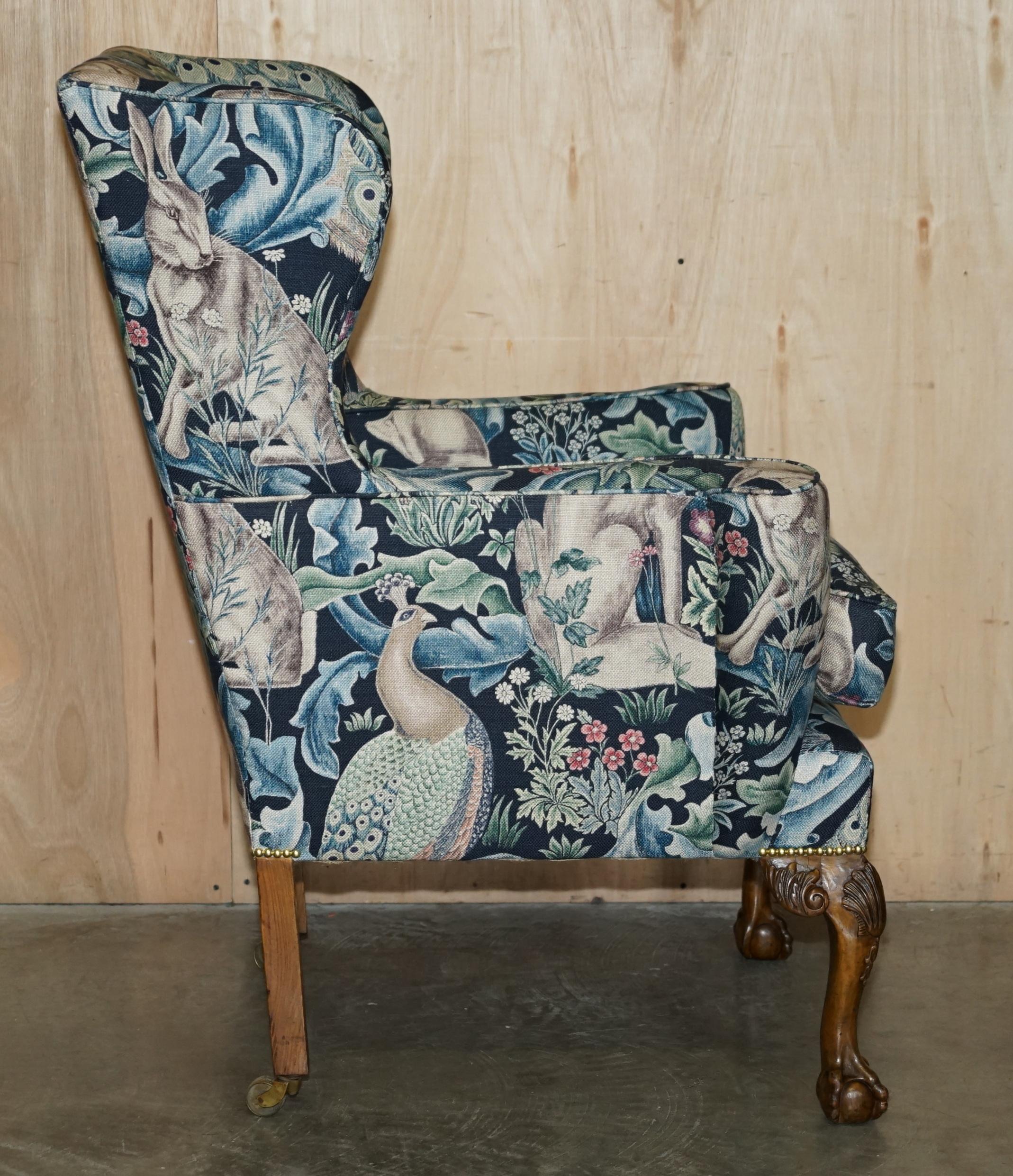 PAIR OF RESTORED ANTiQUE WILLIAM MORRIS FOREST CLAW & BALL WINGBACK ARMCHAIRS For Sale 6
