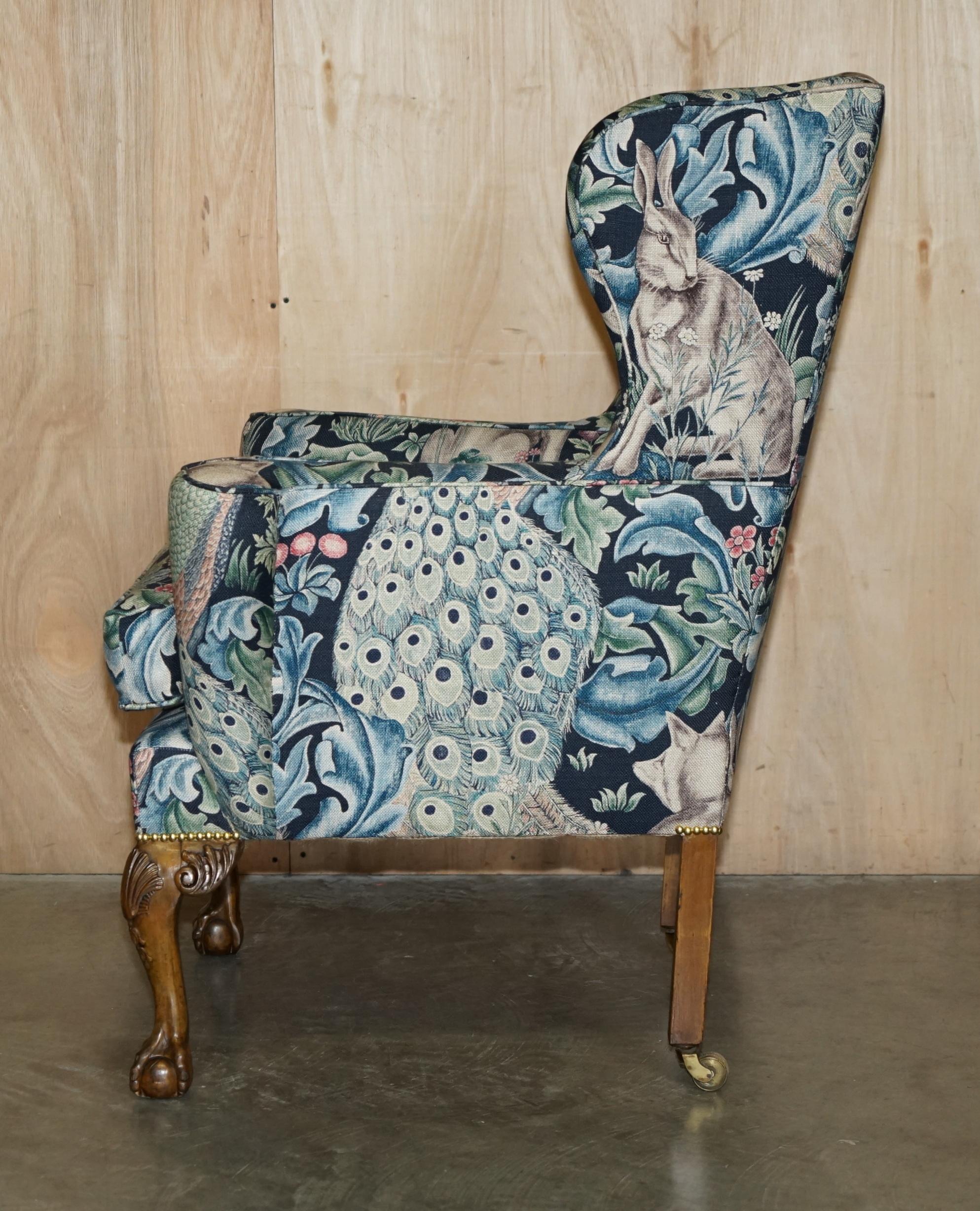 PAIR OF RESTORED ANTiQUE WILLIAM MORRIS FOREST CLAW & BALL WINGBACK ARMCHAIRS For Sale 8