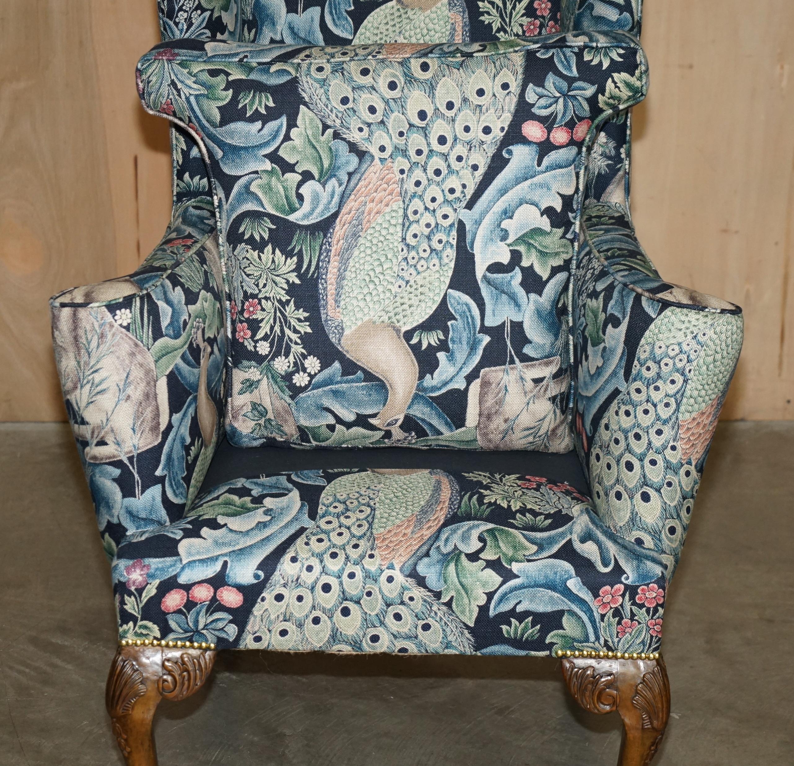 PAIR OF RESTORED ANTiQUE WILLIAM MORRIS FOREST CLAW & BALL WINGBACK ARMCHAIRS For Sale 9