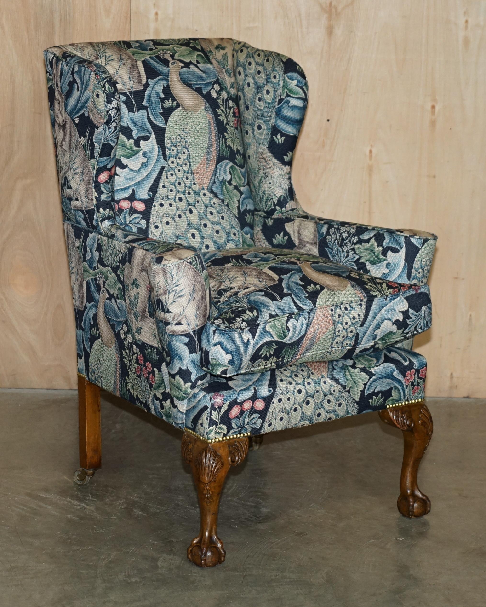 PAIR OF RESTORED ANTiQUE WILLIAM MORRIS FOREST CLAW & BALL WINGBACK ARMCHAIRS For Sale 10