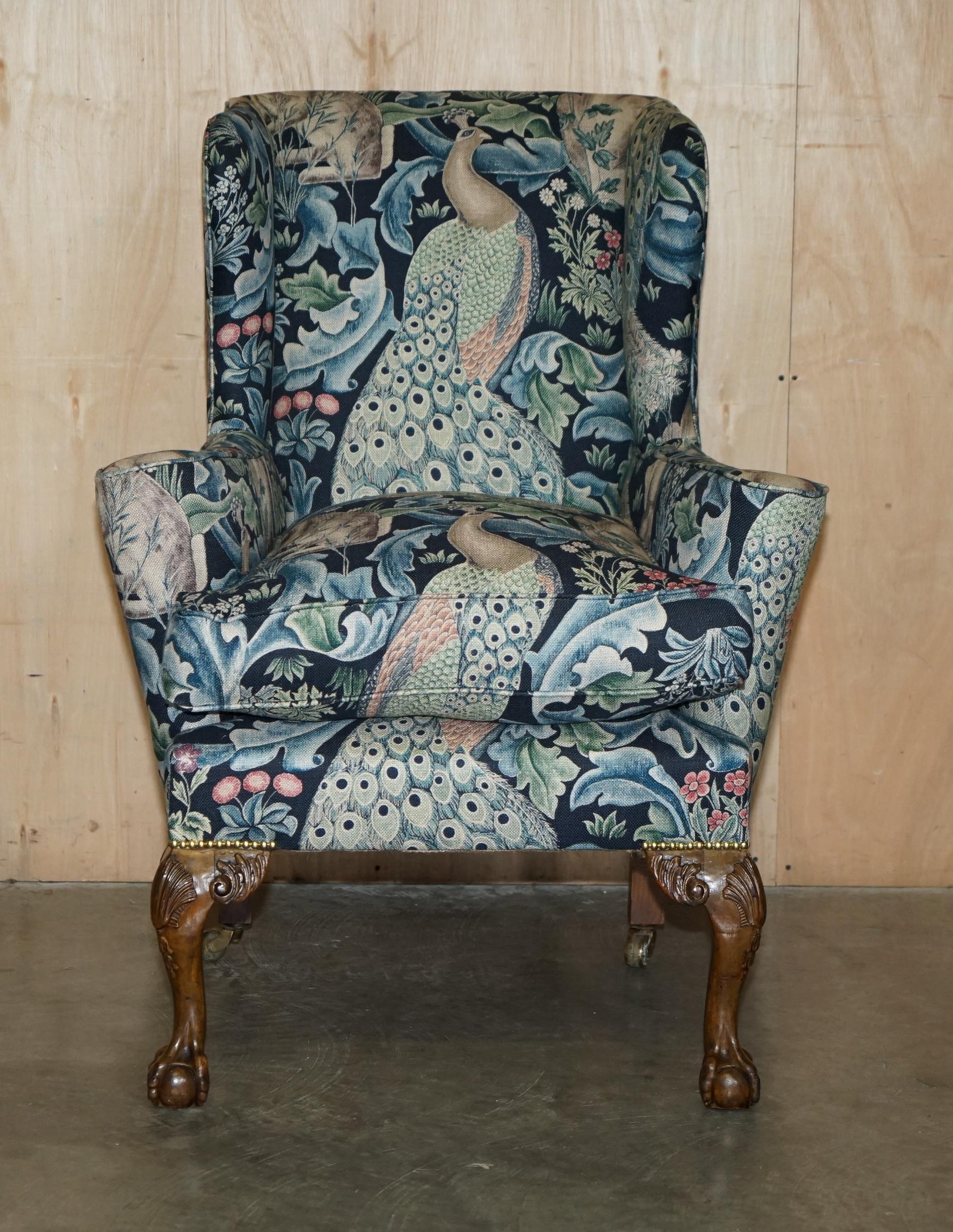 PAIR OF RESTORED ANTiQUE WILLIAM MORRIS FOREST CLAW & BALL WINGBACK ARMCHAIRS For Sale 11