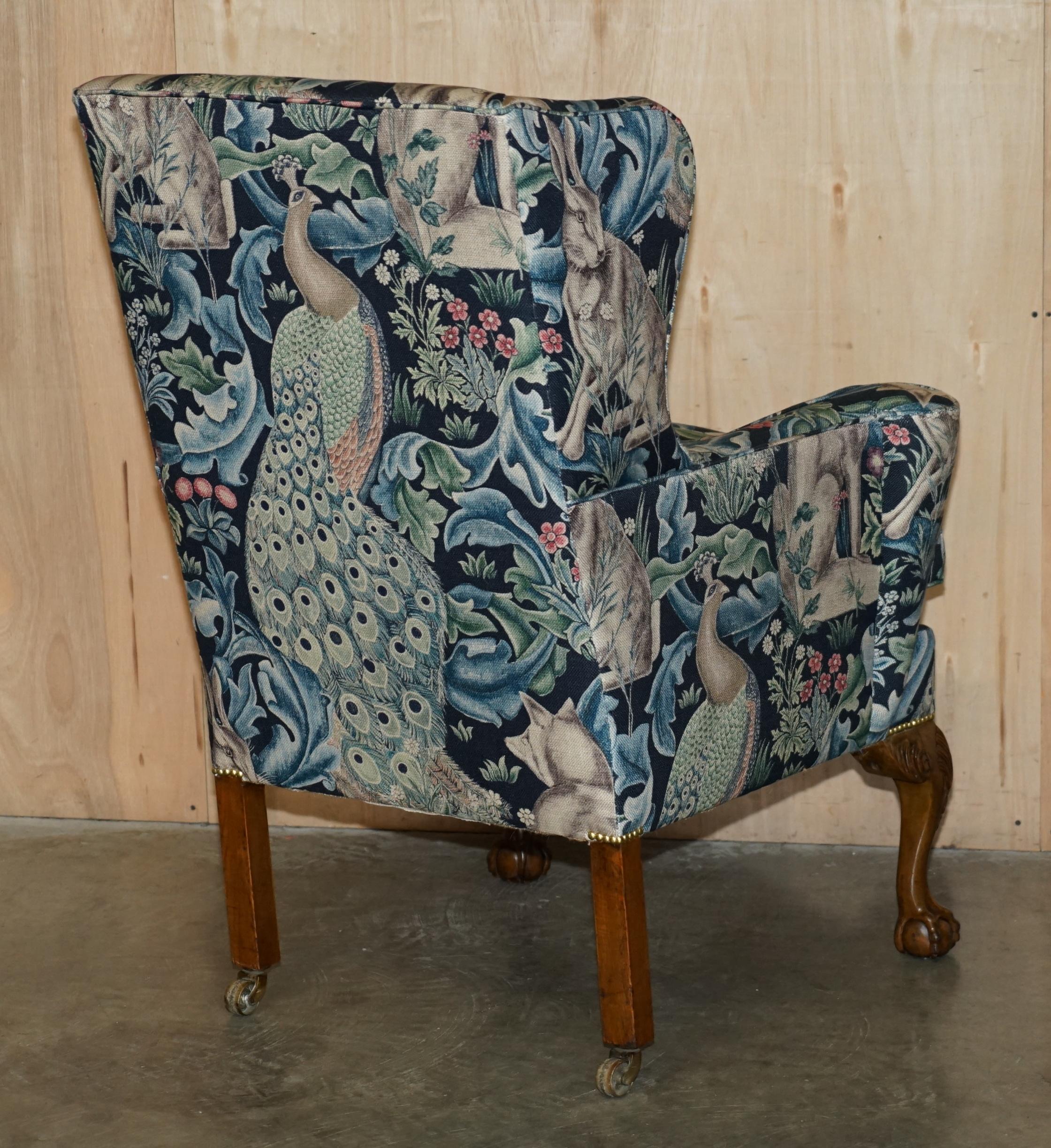 PAIR OF RESTORED ANTiQUE WILLIAM MORRIS FOREST CLAW & BALL WINGBACK ARMCHAIRS For Sale 13