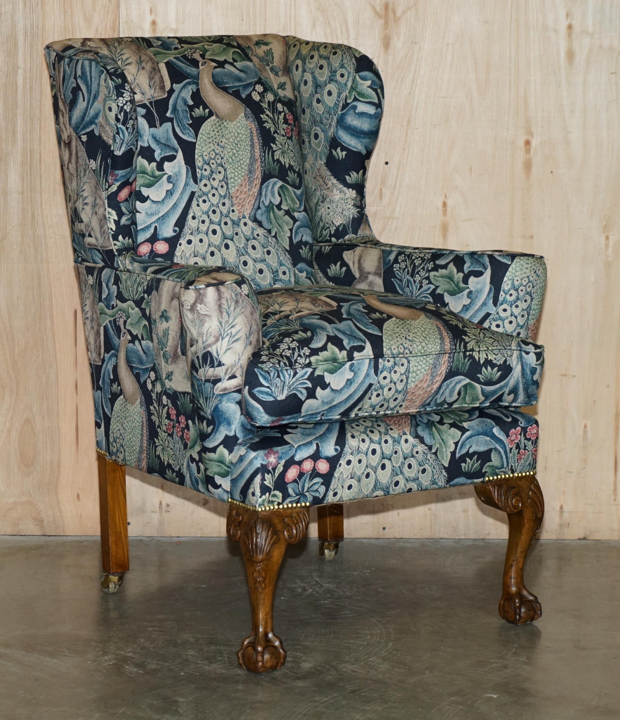 Early Victorian PAIR OF RESTORED ANTiQUE WILLIAM MORRIS FOREST CLAW & BALL WINGBACK ARMCHAIRS For Sale
