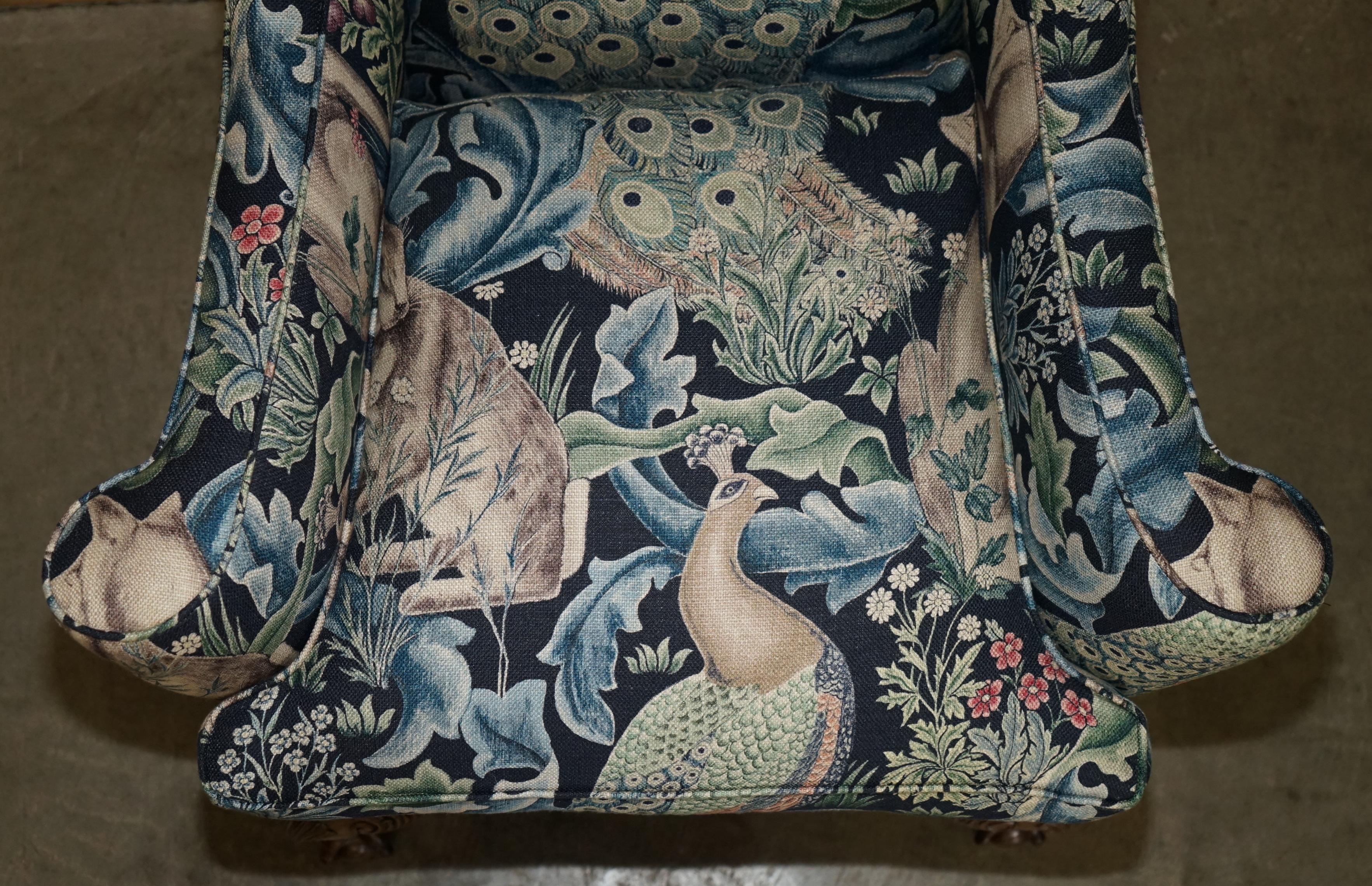Upholstery PAIR OF RESTORED ANTiQUE WILLIAM MORRIS FOREST CLAW & BALL WINGBACK ARMCHAIRS For Sale