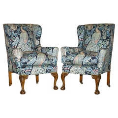 PAIR OF RESTORED ANTiQUE WILLIAM MORRIS FOREST CLAW & BALL WINGBACK ARMCHAIRS