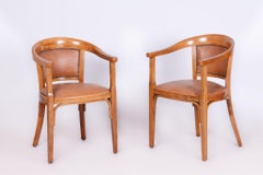 Pair of Restored Art Deco Armchairs, Beech, Leatherette, Austria, 1930s