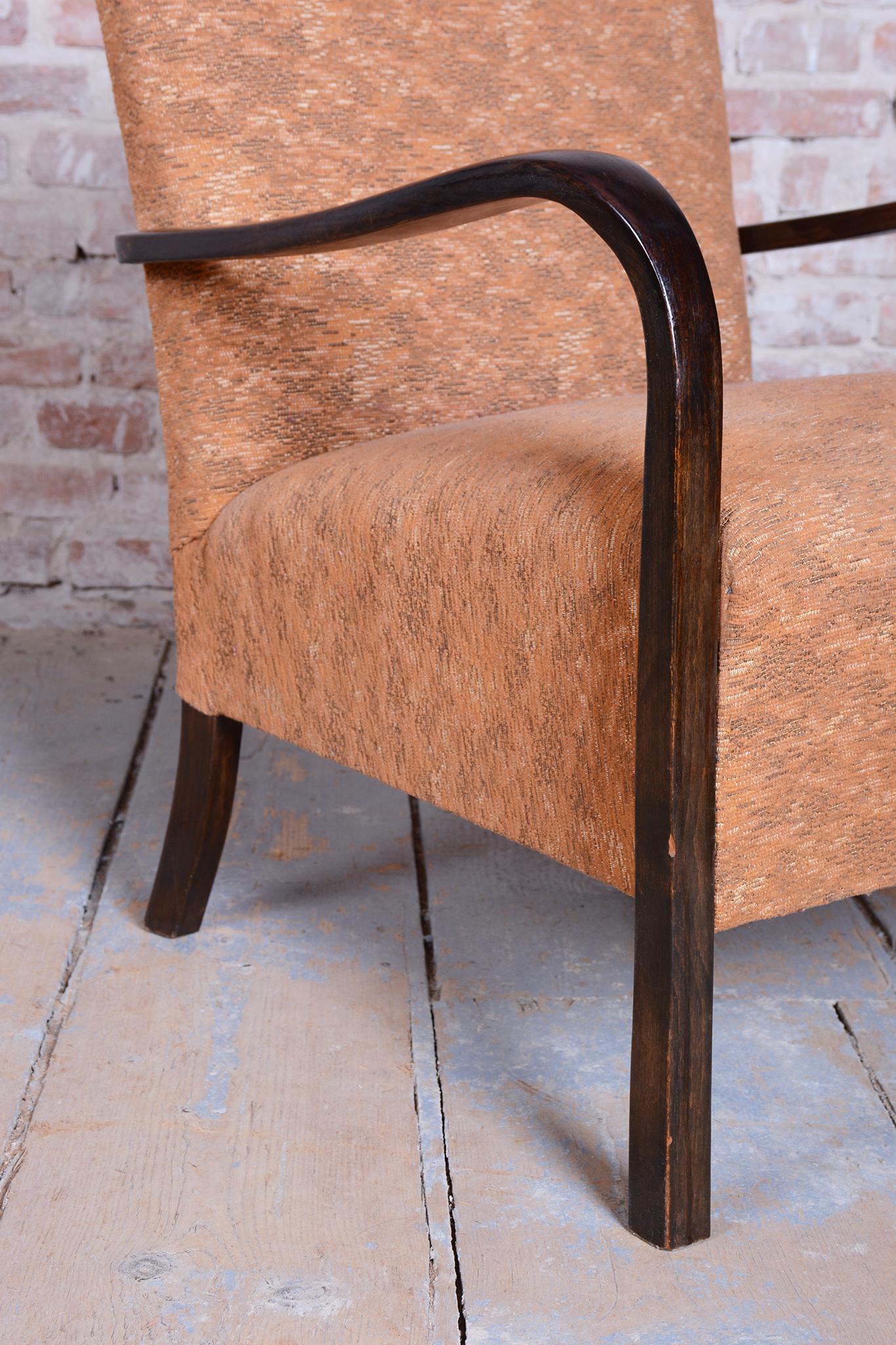 Coppia di poltrone Art Deco restaurate, Beeche, polacche, tappezzate, ceche, anni '30 in vendita 5