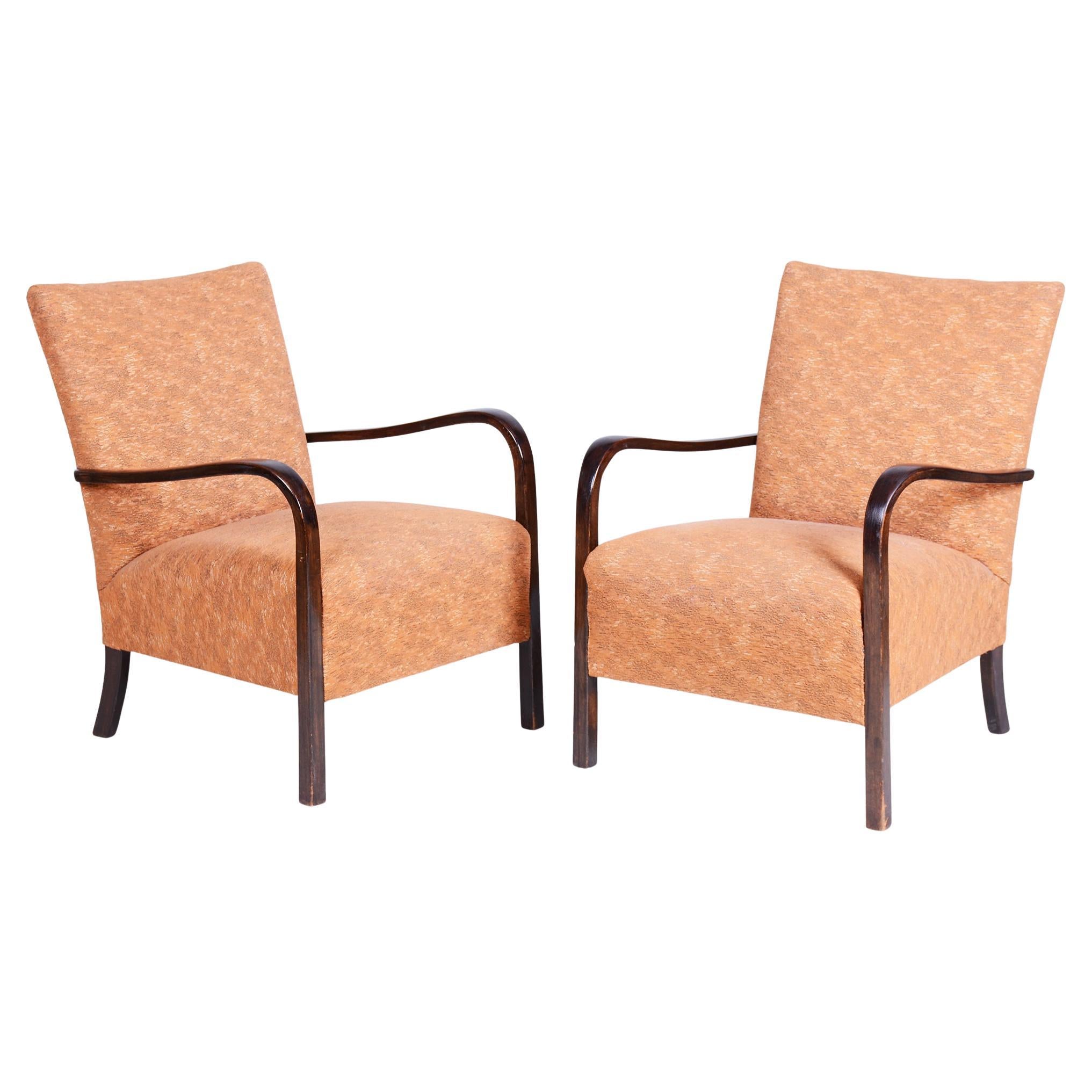 Pair of Restored Art Deco Armchairs, Beech, Polish, Reupholstered, Czech, 1930s