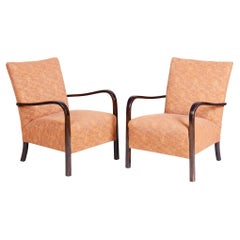Pair of Restored Art Deco Armchairs, Beech, Polish, Reupholstered, Czech, 1930s