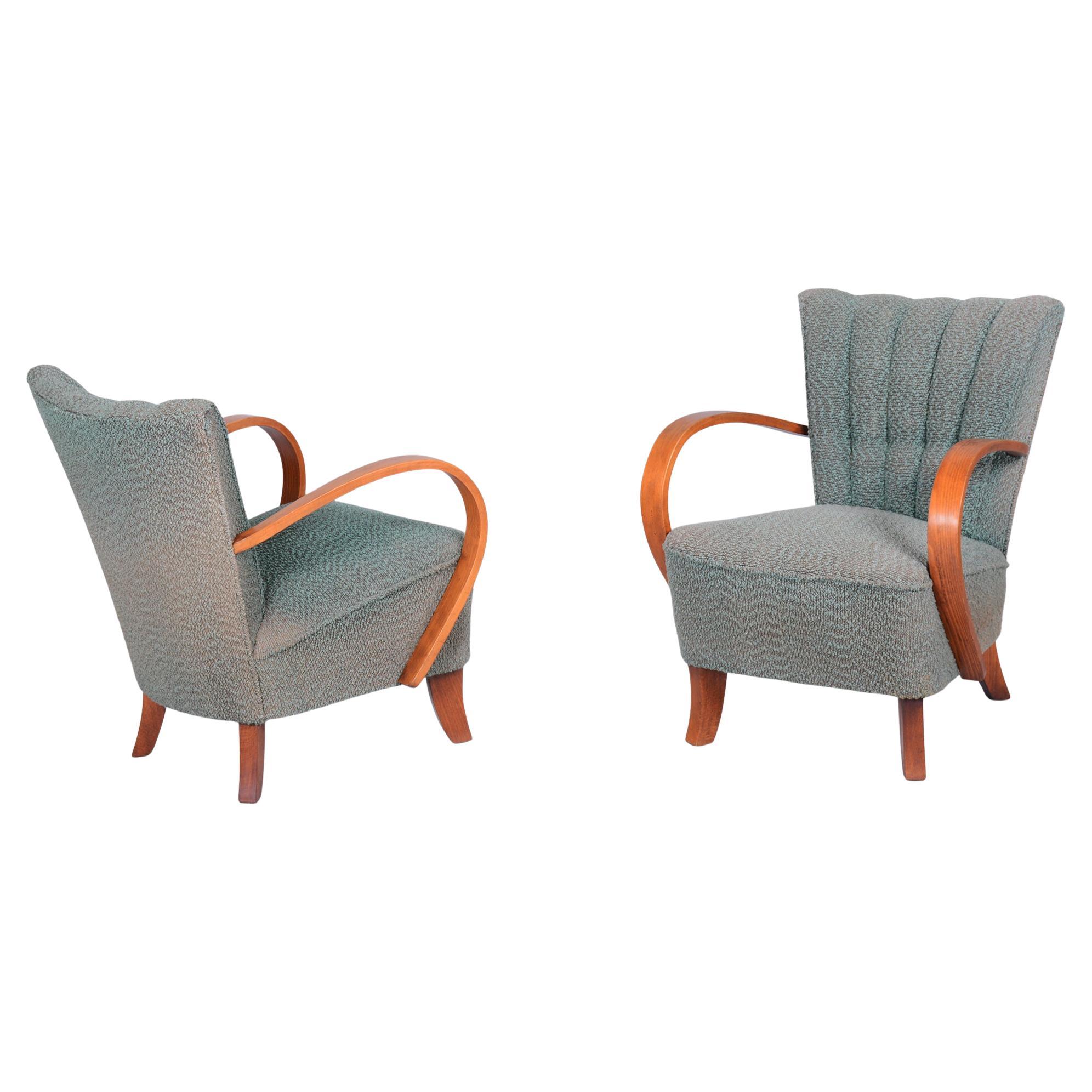 Pair of Restored Art Deco Armchairs, Beech, Repolished, Czech, 1920s For Sale