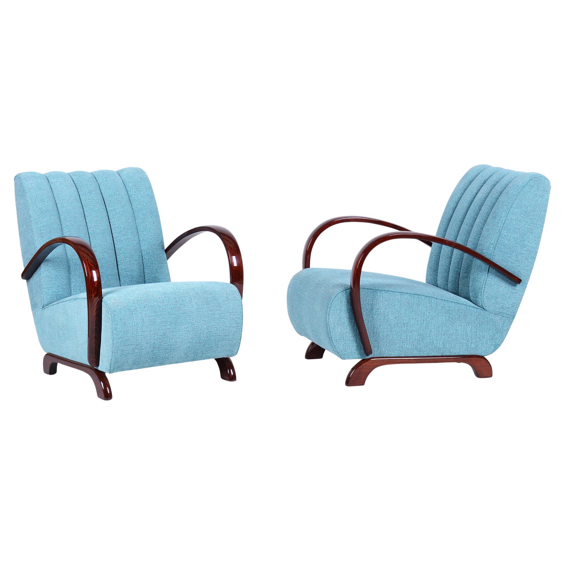 Paire de fauteuils Art déco restaurés, par J. Halabala, Up Zavody, République tchèque, années 1930 en vente