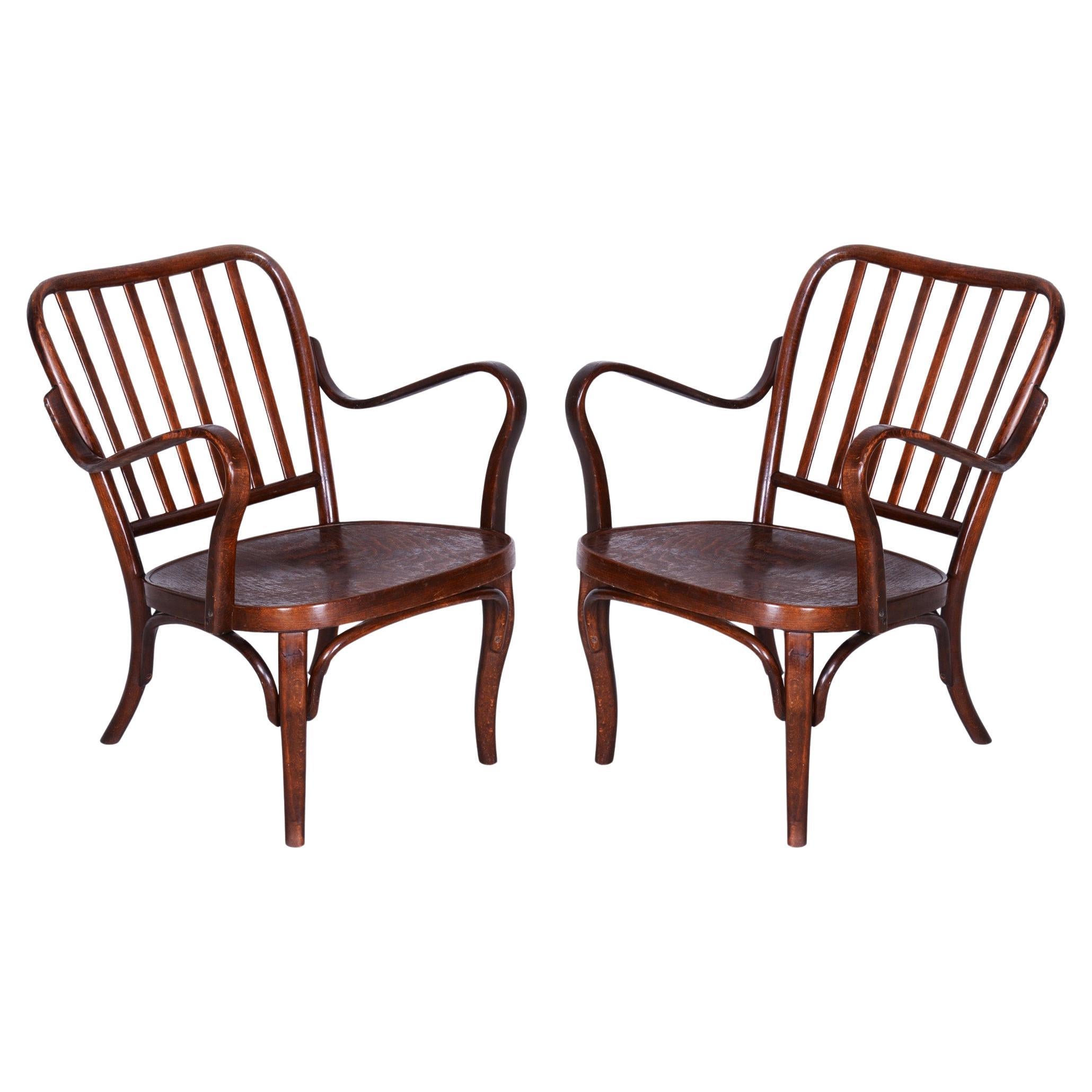 Pair of Restored Art Deco Armchairs, by Josef Frank, Thonet, Beech, Czech, 1930s