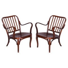 Pair of Restored Art Deco Armchairs, by Josef Frank, Thonet, Beech, Czech, 1930s