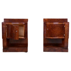 Pair of Restored Art Deco Bedside Tables, Beech, Revived Polish, France, 1920s