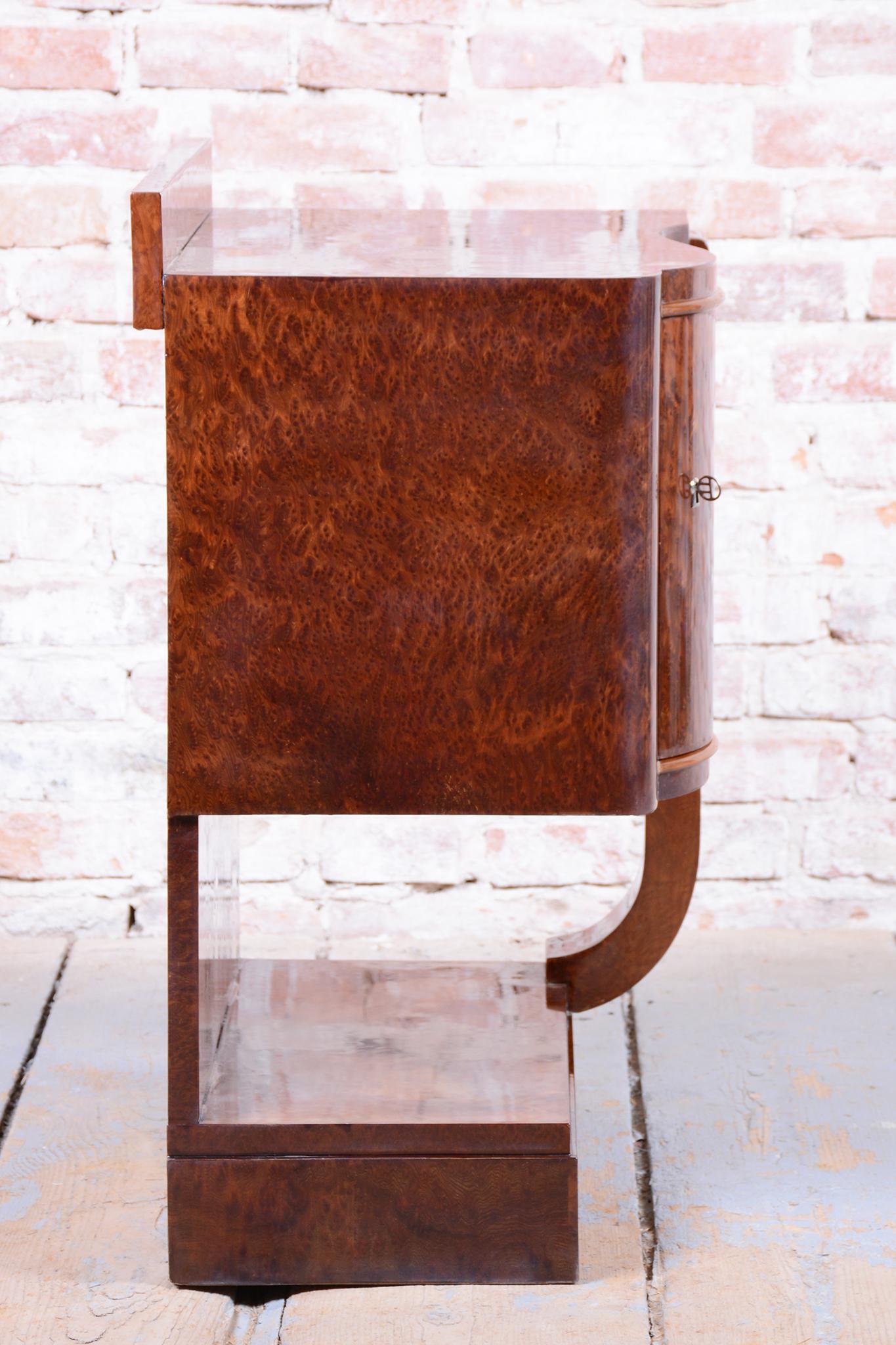 Wood Pair of Restored Art Deco Bedside Tables, Beech, Revived Polish, France, 1920s For Sale