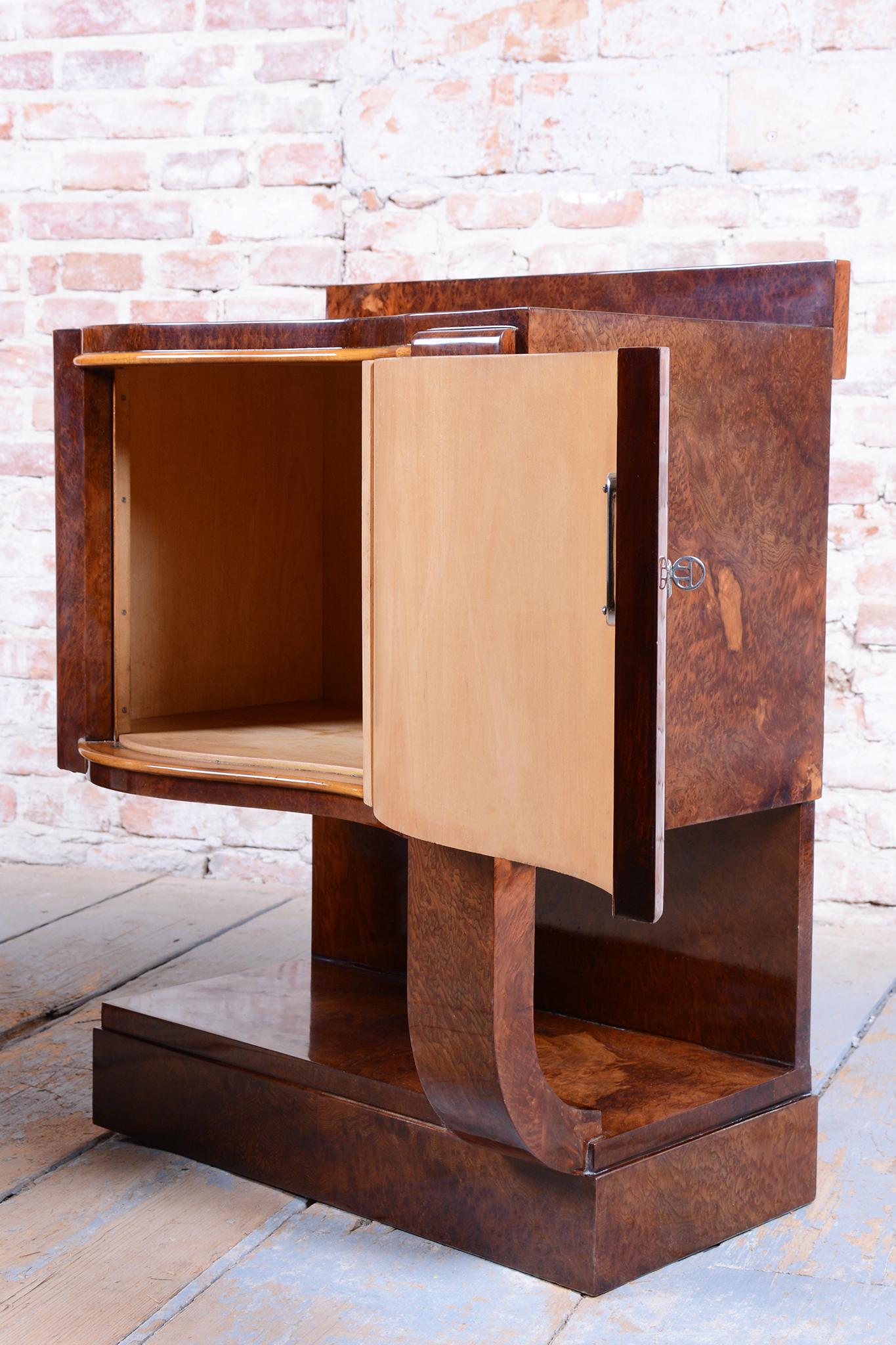 Pair of Restored Art Deco Bedside Tables, Beech, Revived Polish, France, 1920s For Sale 1