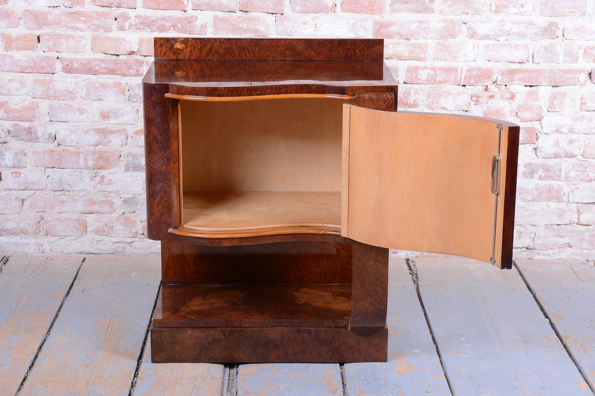 Pair of Restored Art Deco Bedside Tables, Beech, Revived Polish, France, 1920s For Sale 2
