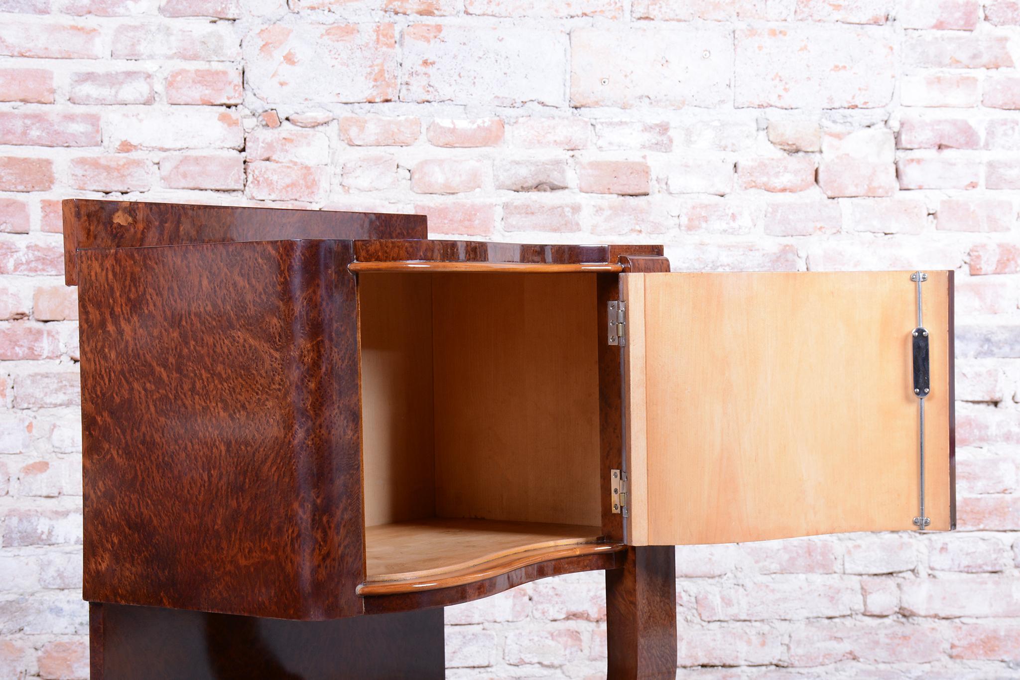 Pair of Restored Art Deco Bedside Tables, Beech, Revived Polish, France, 1920s For Sale 3