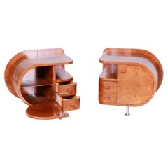 Pair of Restored Art Deco Bedside Tables, Thuya, Revived Polish, Czech, 1920s