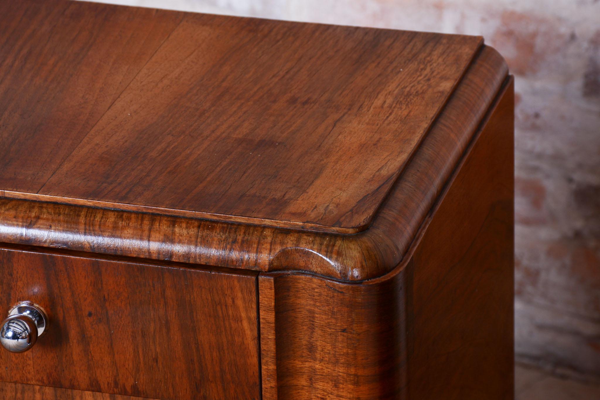 Pair of Restored Art Deco Bedside Tables, Walnut, Polish, Czech, 1930s For Sale 5