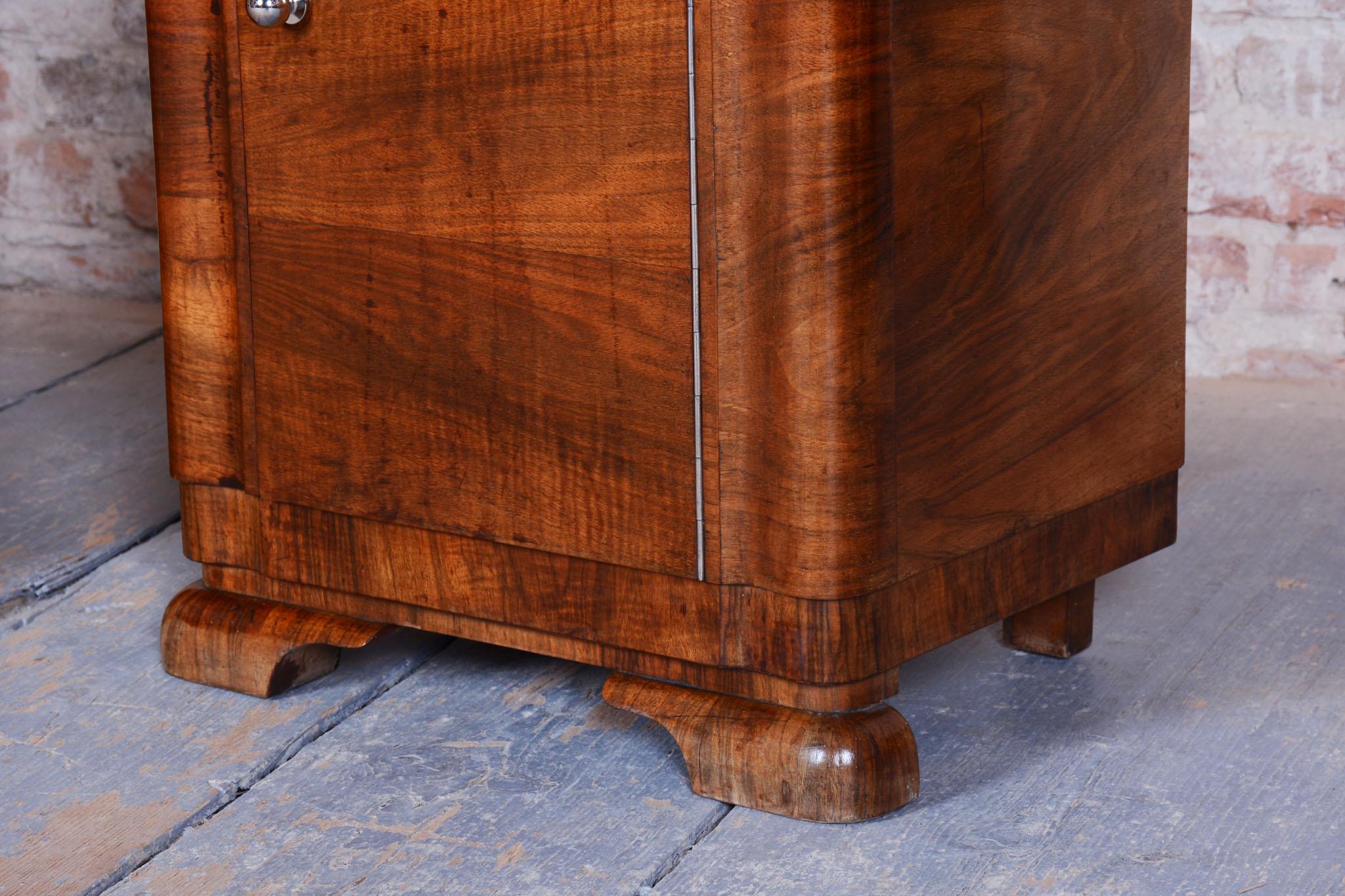 Pair of Restored Art Deco Bedside Tables, Walnut, Polish, Czech, 1930s For Sale 4