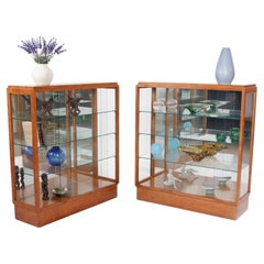Pair of Restored Art Deco Display Cabinets, Maple, Glass, Mirror, Czech, 1930s
