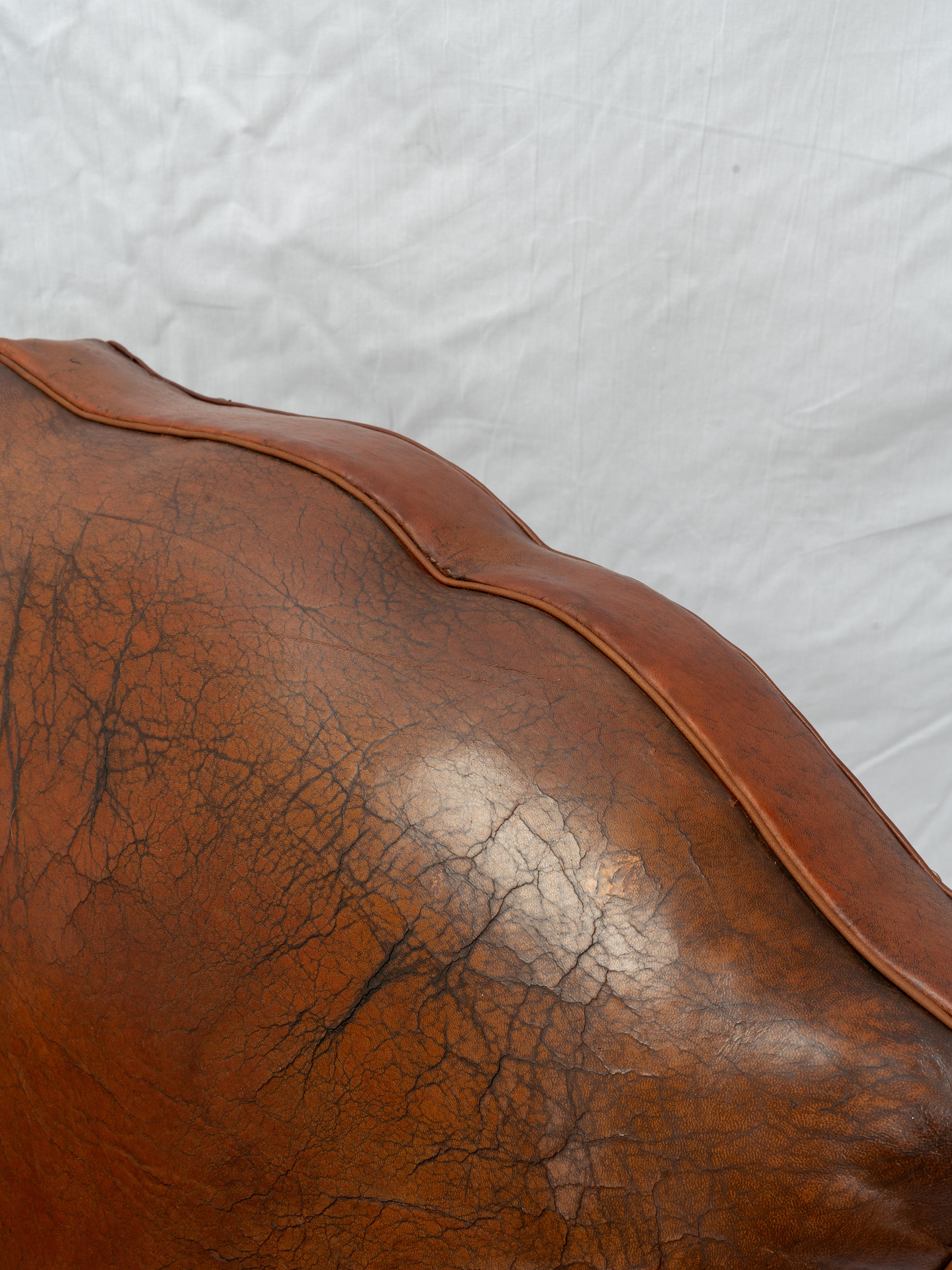 Pair Of Restored Art Deco French Leather Mustache Club Chairs For Sale 7