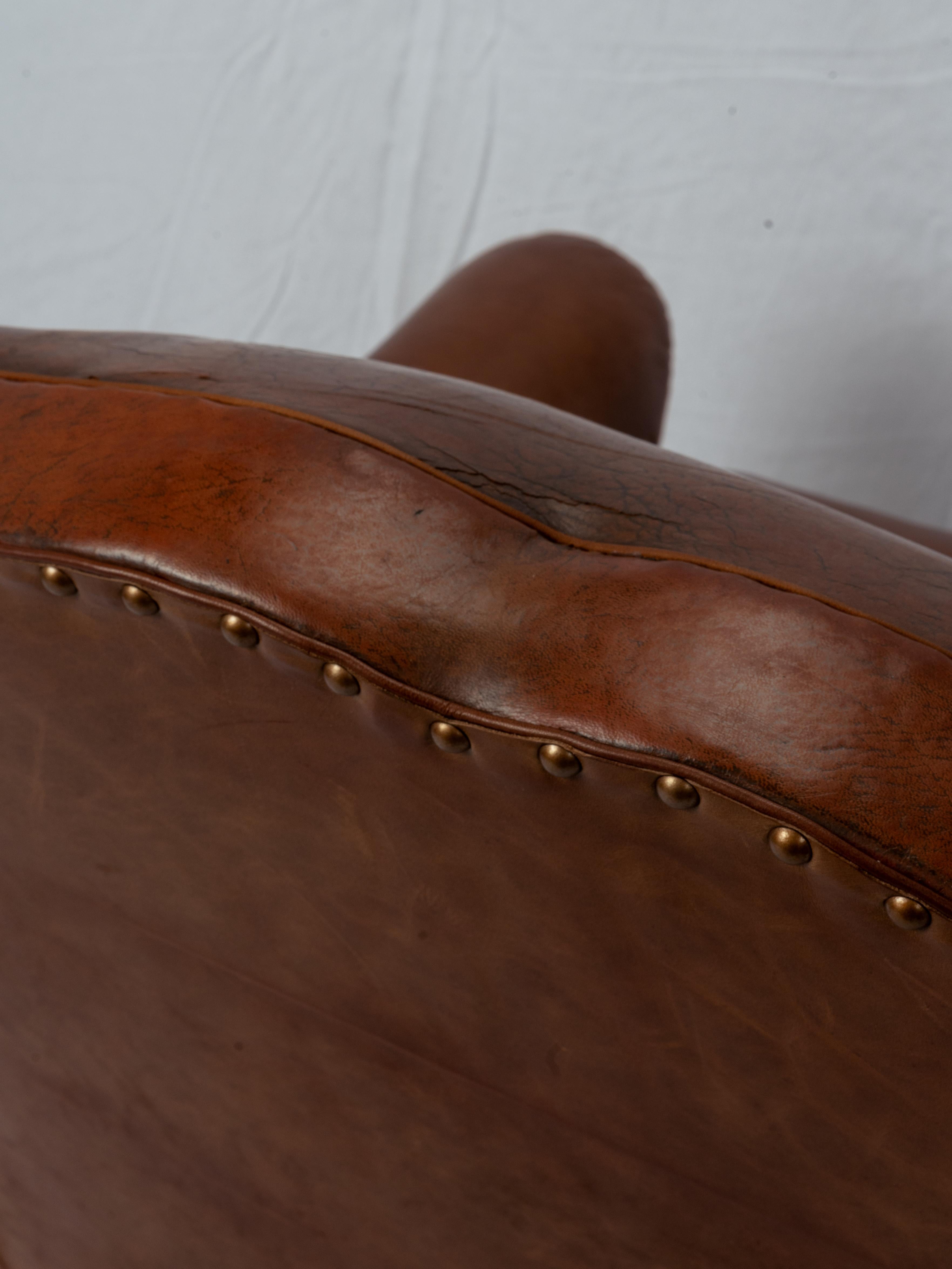 Pair Of Restored Art Deco French Leather Mustache Club Chairs For Sale 9