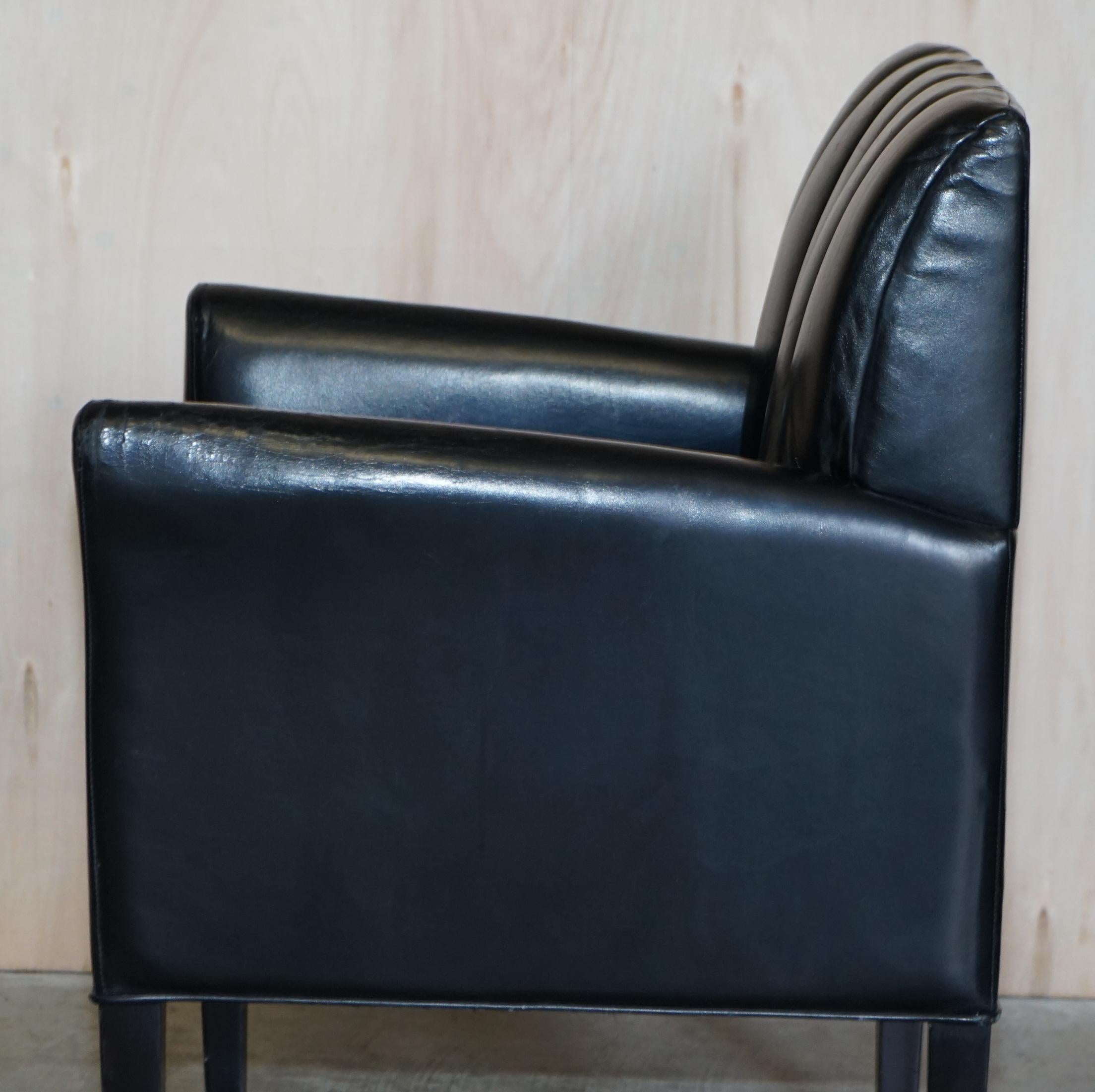 Pair of Restored Art Deco Mid-Century Modern Style Fluted Back Leather Armchair For Sale 12