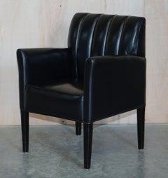 Pair of Restored Art Deco Mid-Century Modern Style Fluted Back Leather Armchair
