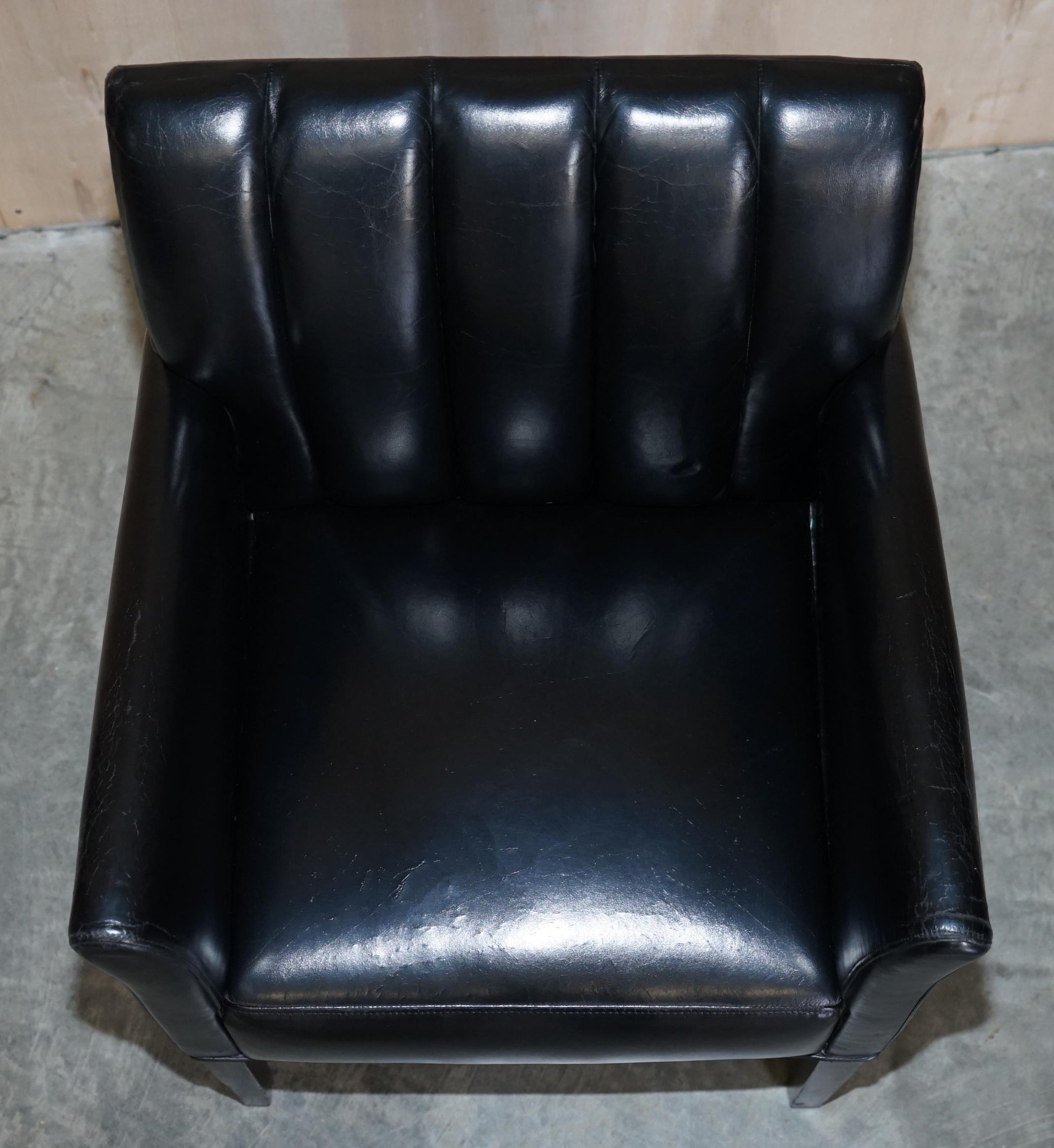 20th Century Pair of Restored Art Deco Mid-Century Modern Style Fluted Back Leather Armchair For Sale